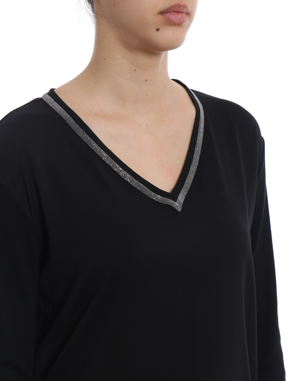 Fabiana Filippi navy cotton and crepe sablé t shirt shops