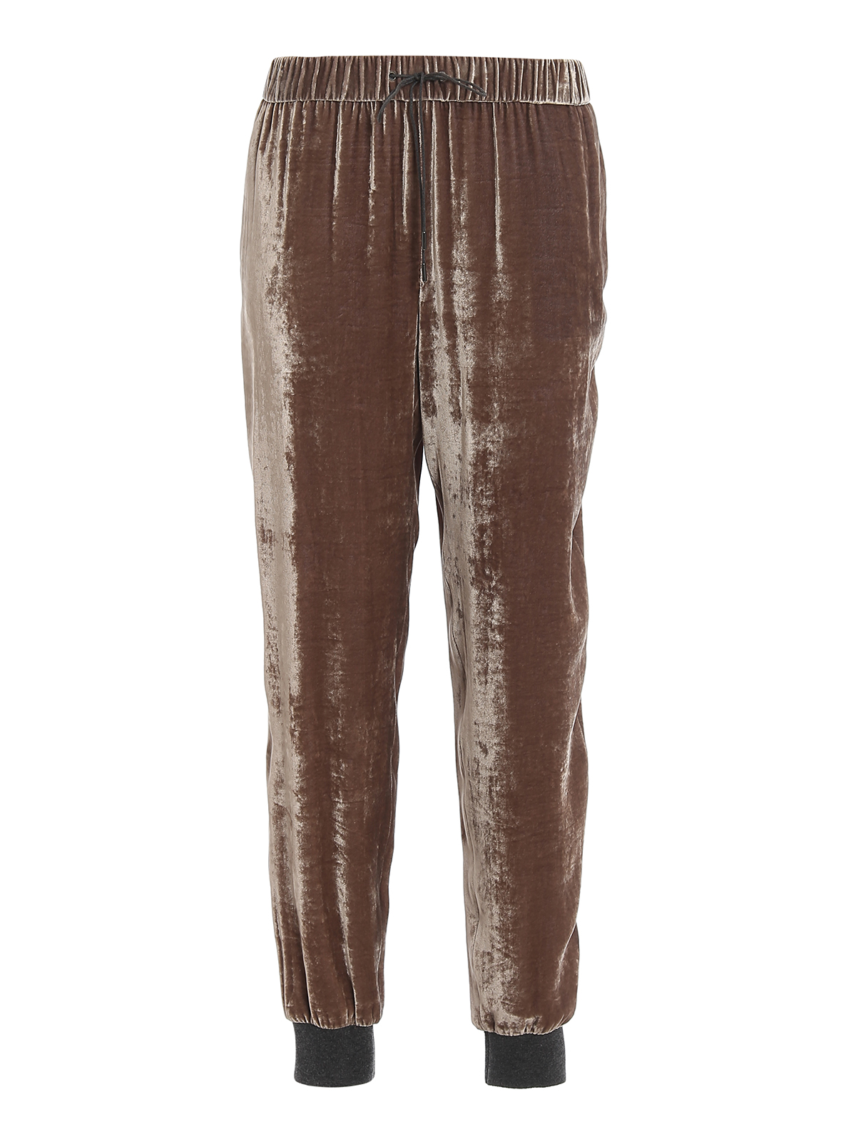 Shop Fabiana Filippi Knitted Cuffs Velvet Trousers In Taupe