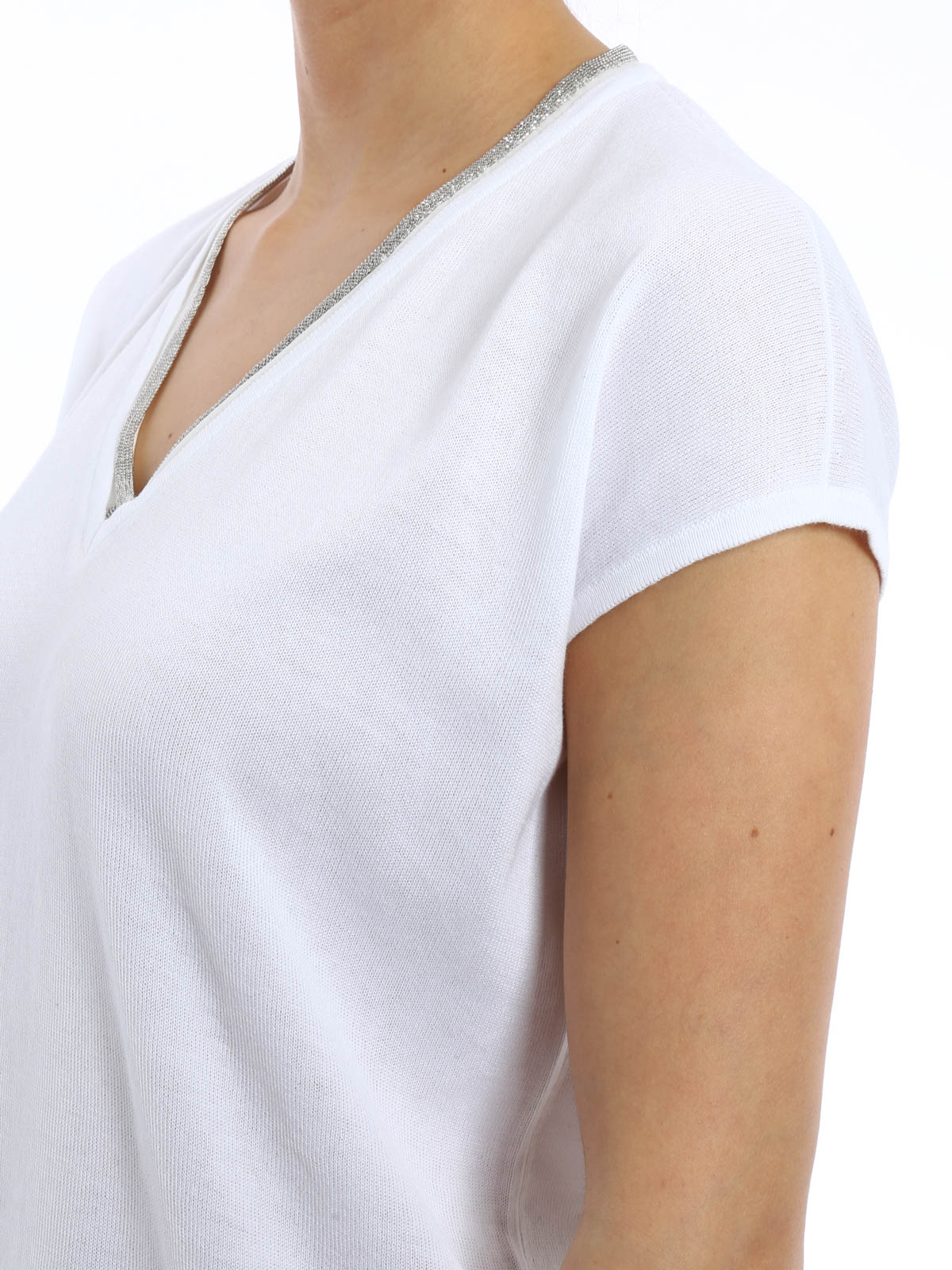 FABIANA FILIPPI ハイゲージ コットンニット Vネック ビーズ Fabiana Filippi V-neck Top | Neutrals | FARFETCH
