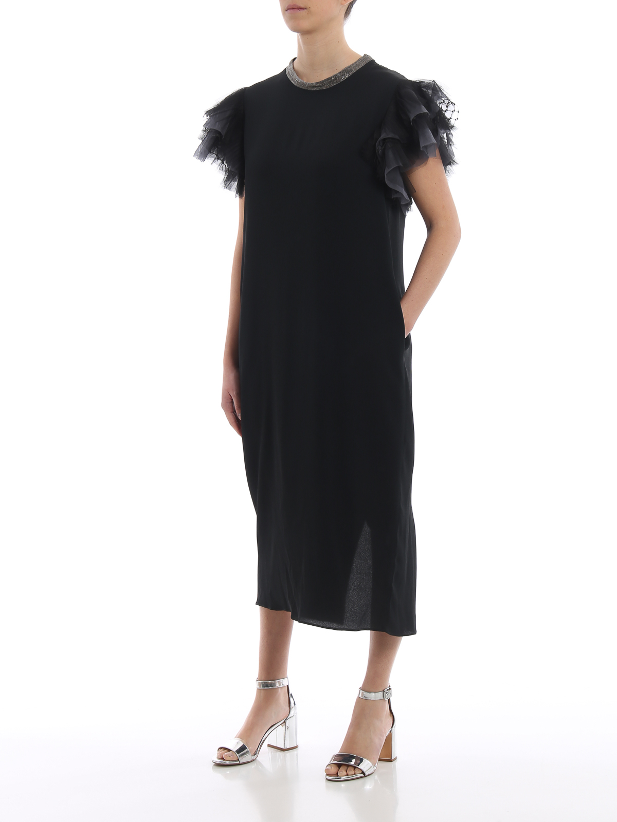 Fabiana Filippi Sparkling guru collar crepe de chine dress|AB34319H541VR2