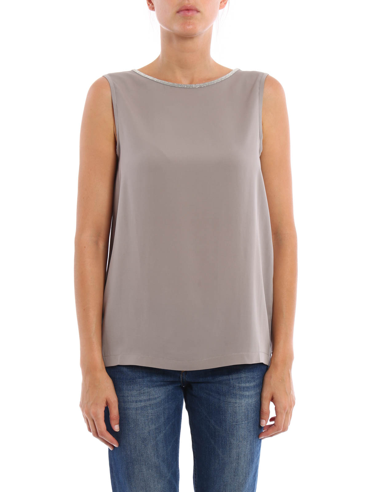 Tops & Tank tops Fabiana Filippi - V-neck grey stretch silk tank