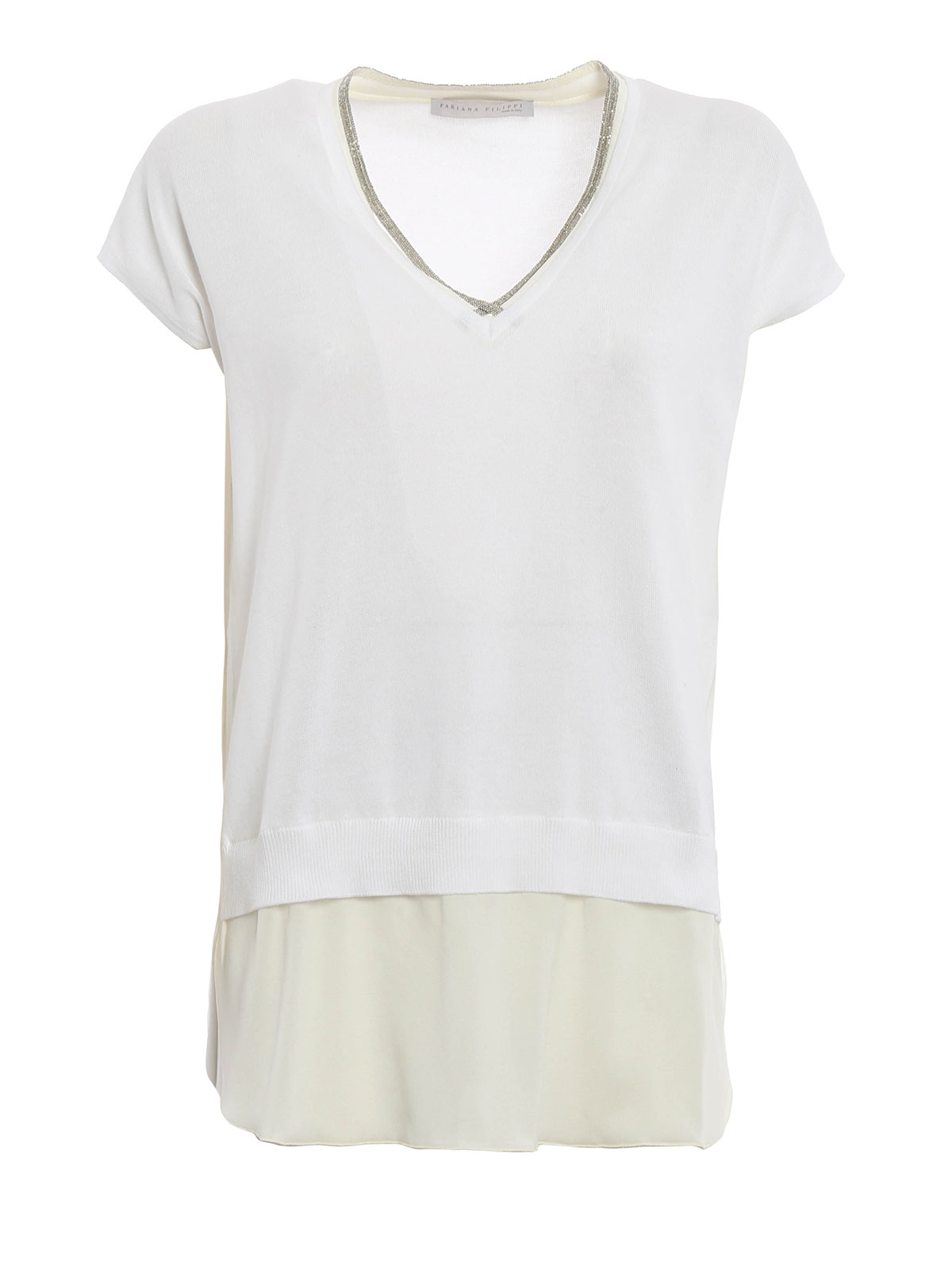 FABIANA FILIPPI ハイゲージ コットンニット Vネック ビーズ Fabiana Filippi V-neck Top | Neutrals | FARFETCH