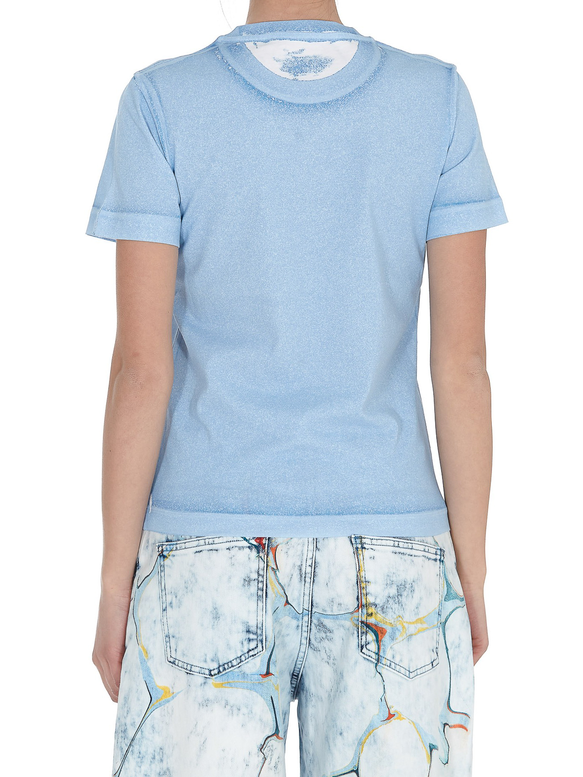 Shop Stella Mccartney Faded-effect Cotton T-shirt In Light Blue