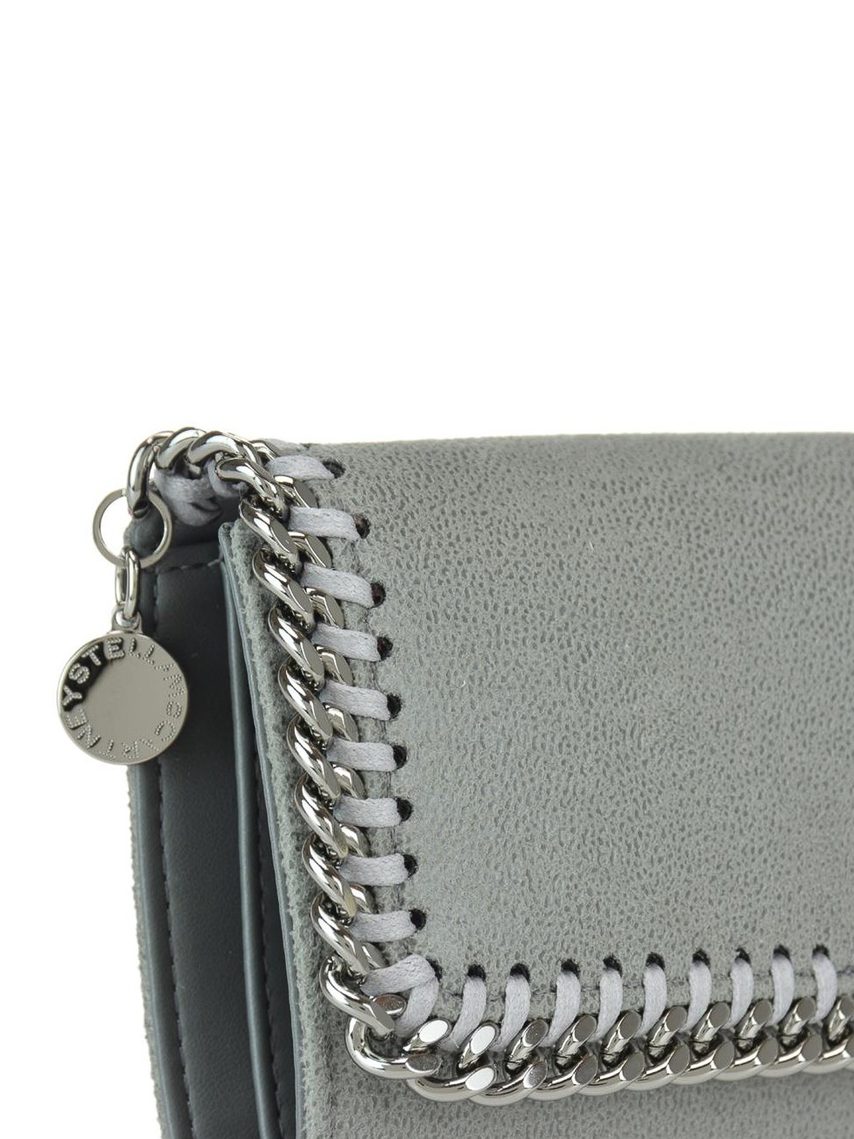 Shop Stella Mccartney Falabella Shaggy Deer Chain Detailed Wallet In Grey