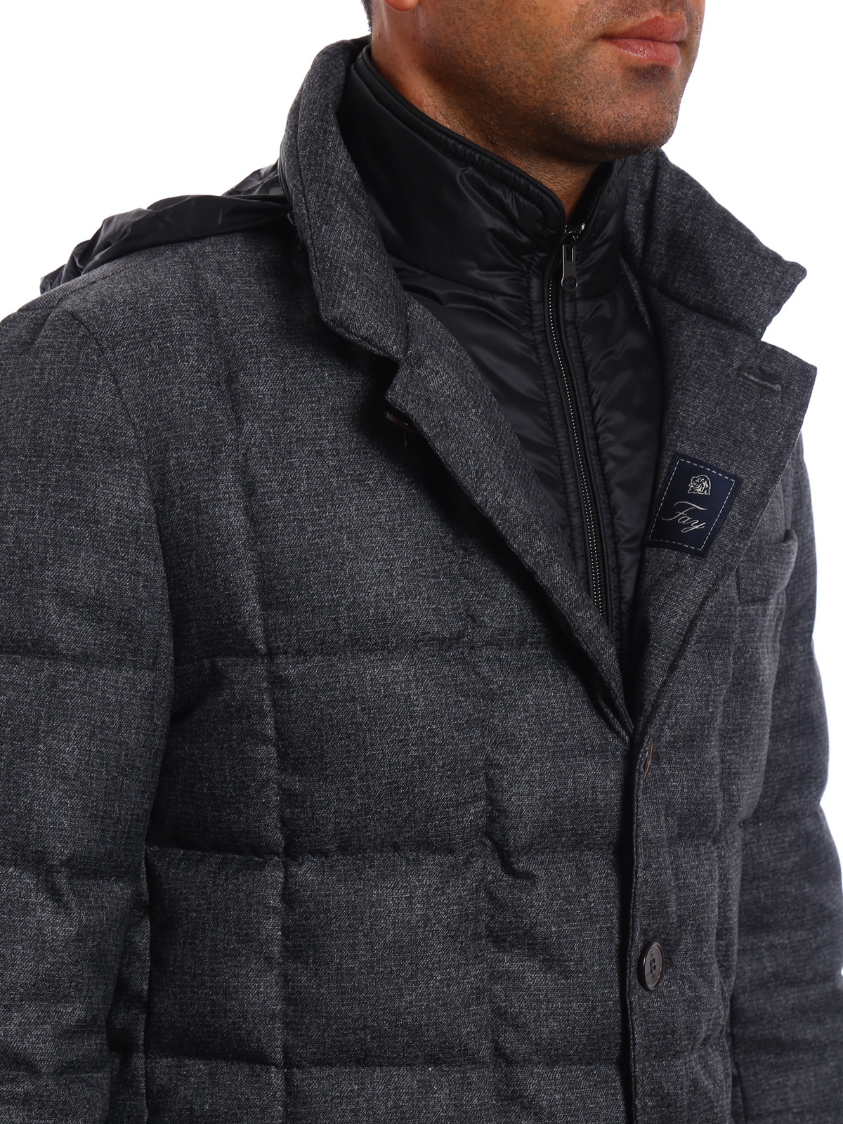 Padded jackets Fay - Grey melange padded jacket - NAM45350210OOZB602