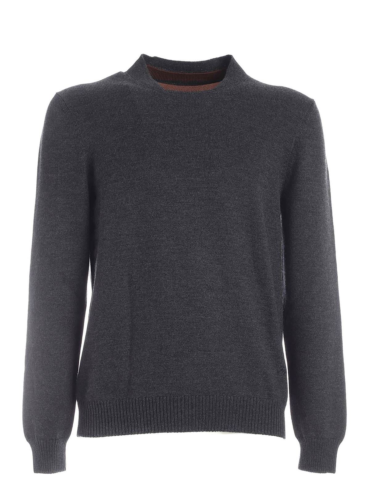 Fay Pullover grigio scuro con rifinitura marrone NMMC1412110SHL004F