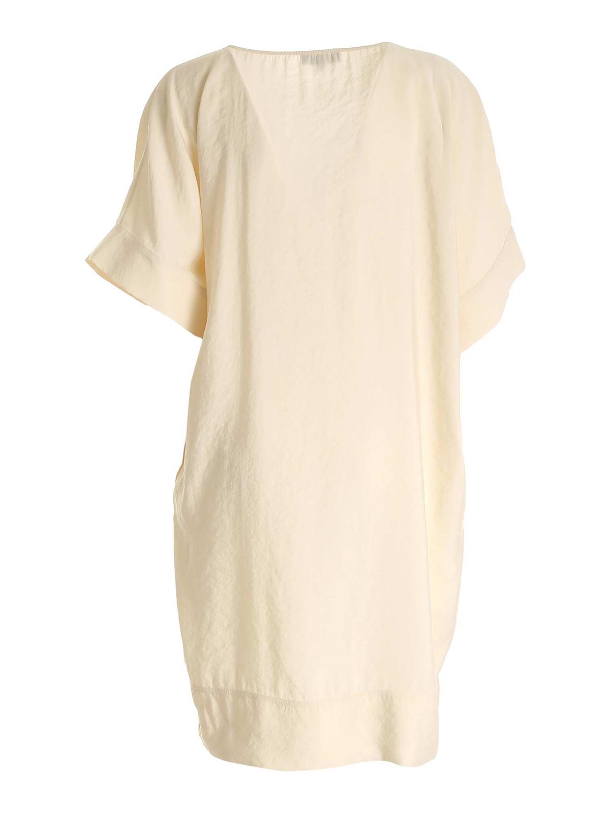 Fay V-neck dress in cream color - Cream|N8WE3425750TGVB008