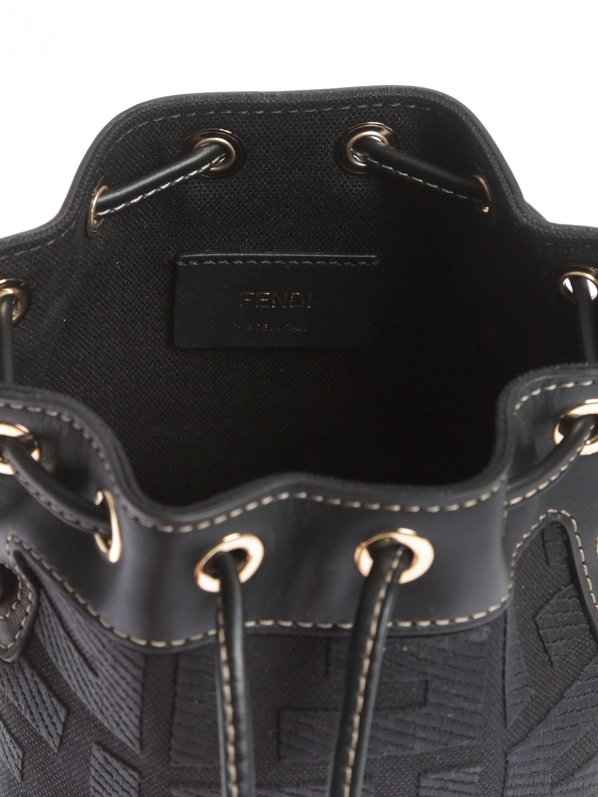 Fendi Mon Tresor Mini Ff & Leather Bucket Bag in Black