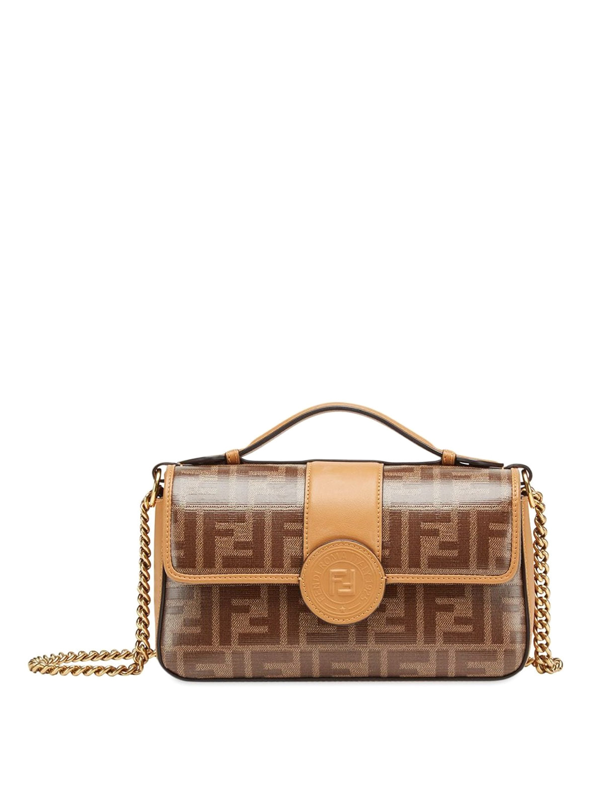 Cross body bags Fendi - Leather and FF glazed fabric double bag