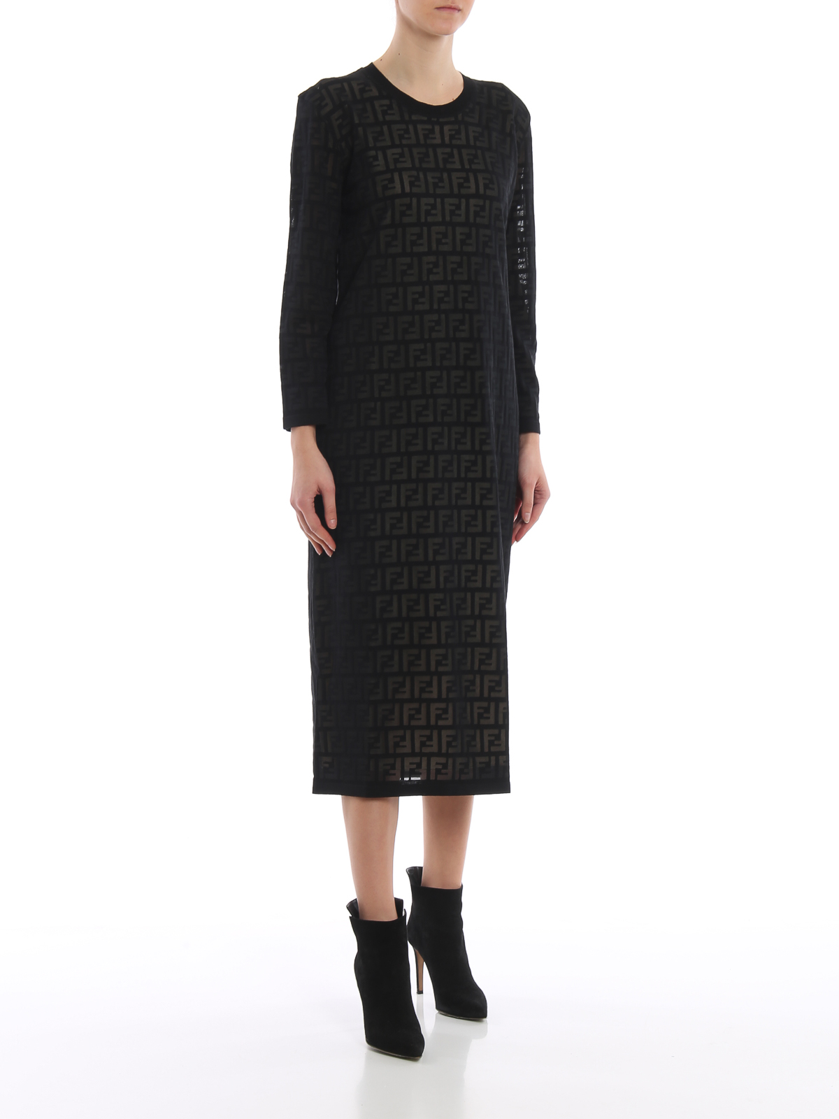fendi black dress FENDI BY KARL LAGERFELD BLACK LEATHER DRESS WITH FLORAL APPLIQUE 2017