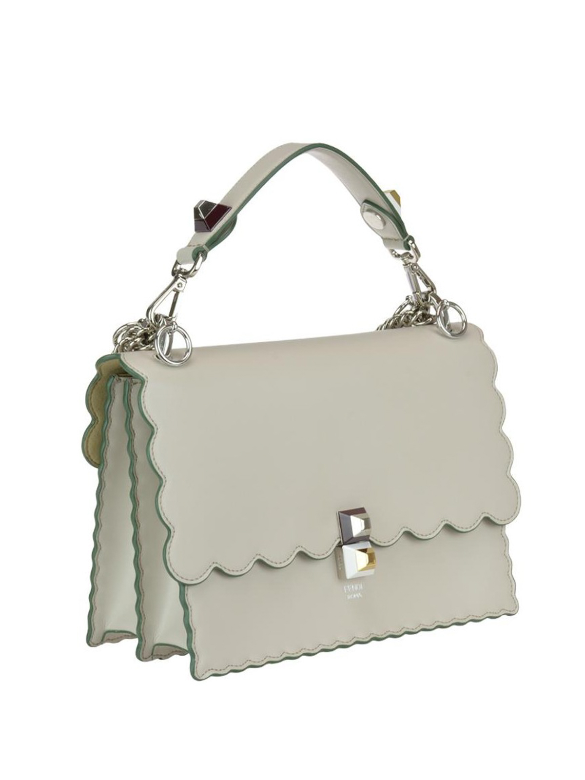 Fendi White Leather Small Scalloped Kan I Shoulder Bag Fendi