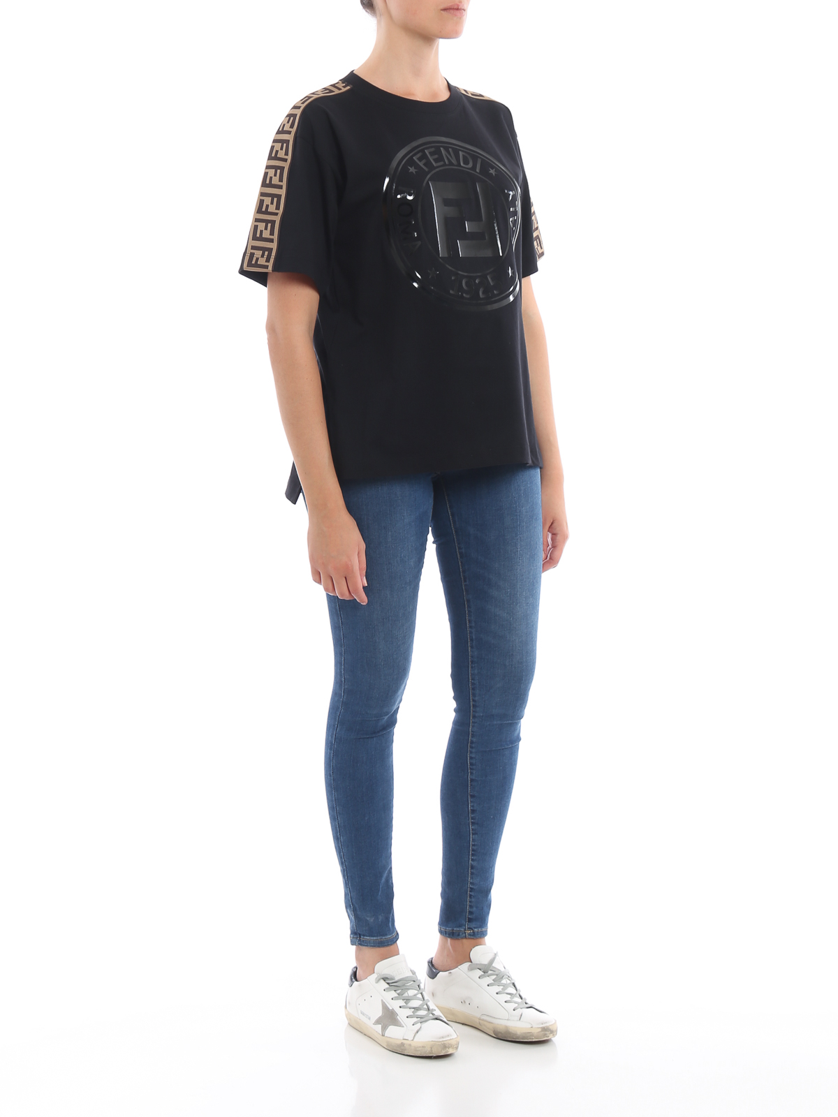 Fendi Rubberized logo black over T-shirt - Black|FAF073A8WI3IY