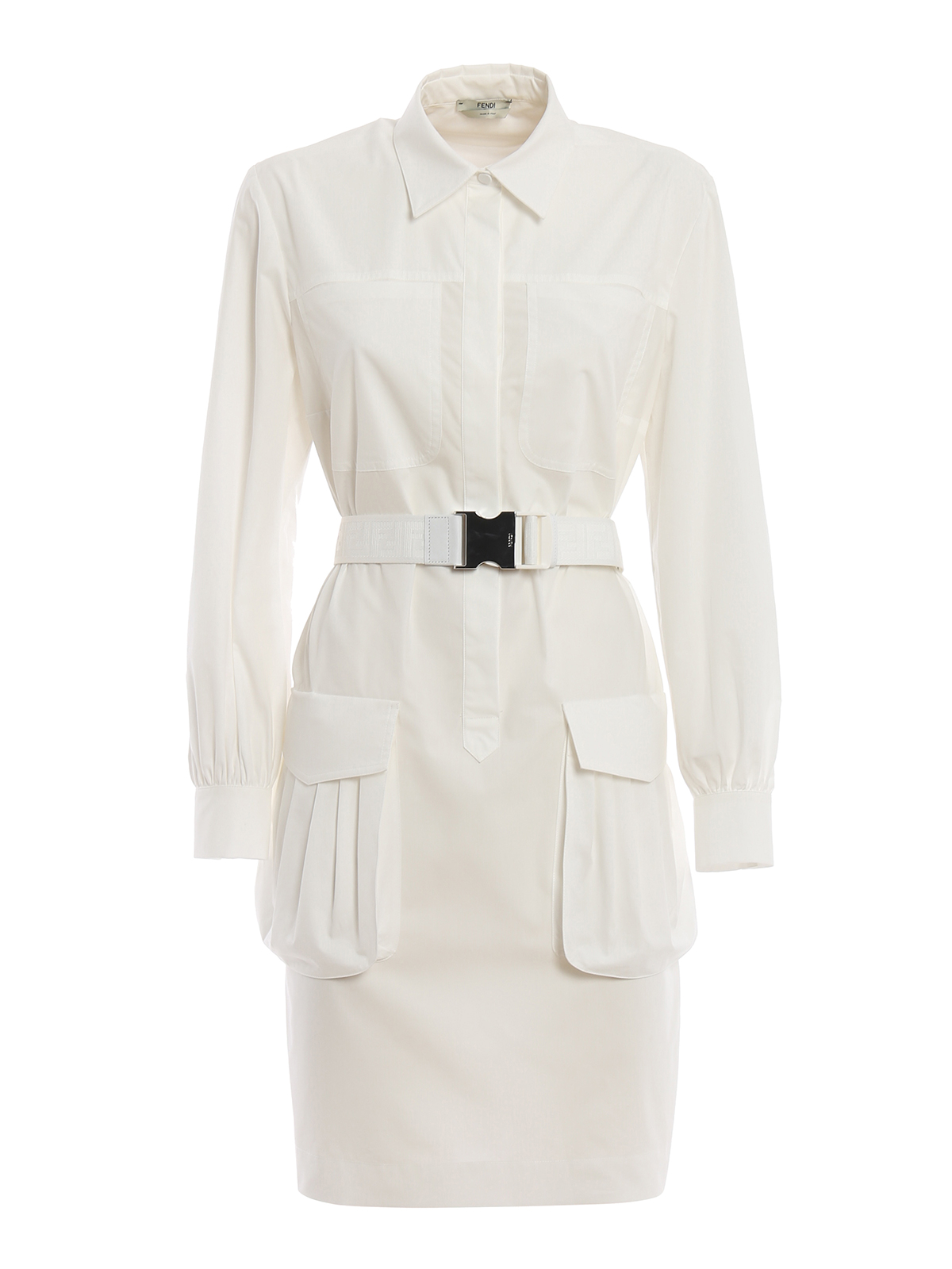 Fendi Belted white cotton poplin dress - White | FD9985A0MYF0ZNM