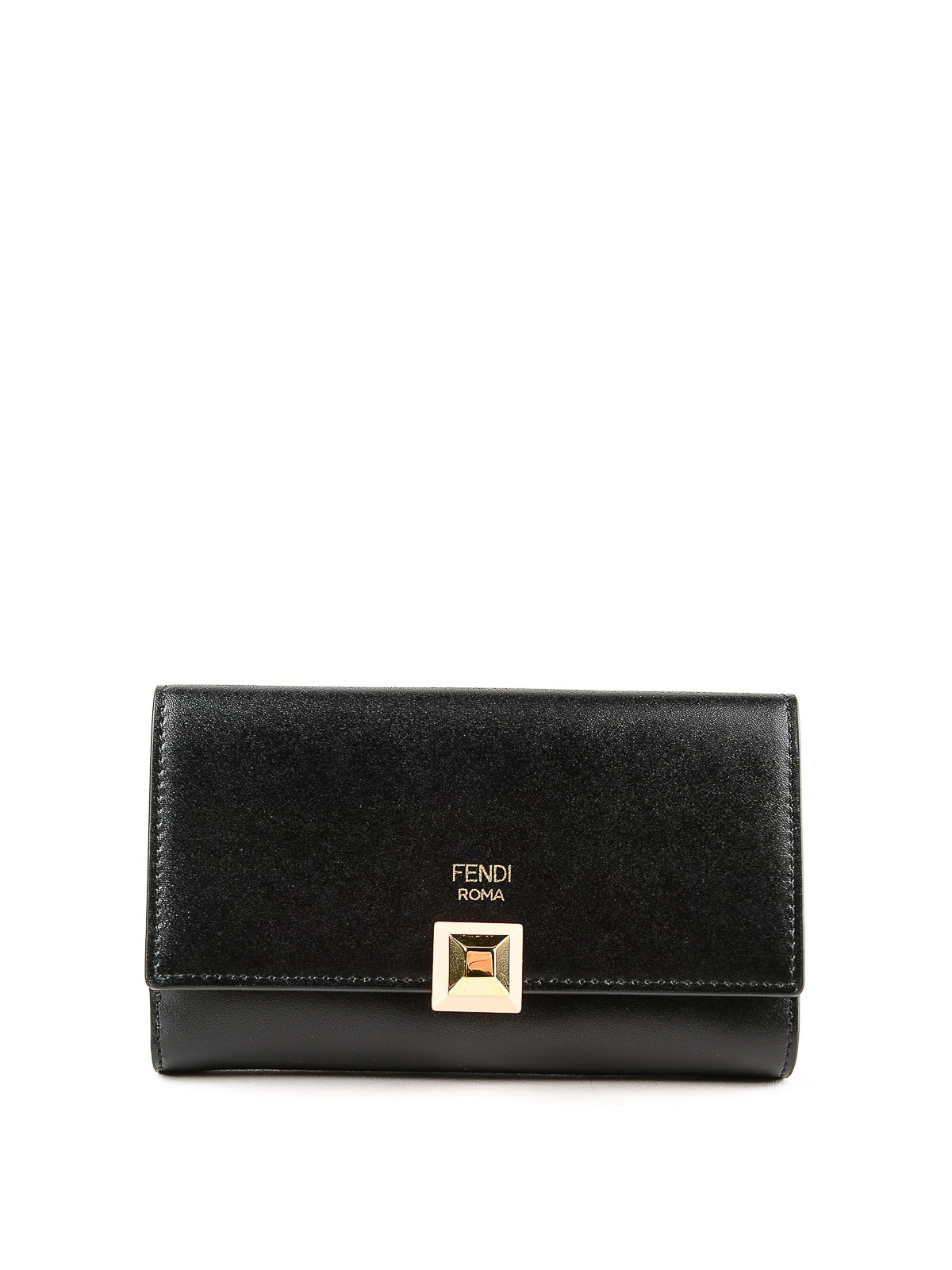 Fendi Roma Black Calfskin Leather Embossed Logo Card Case Wallet