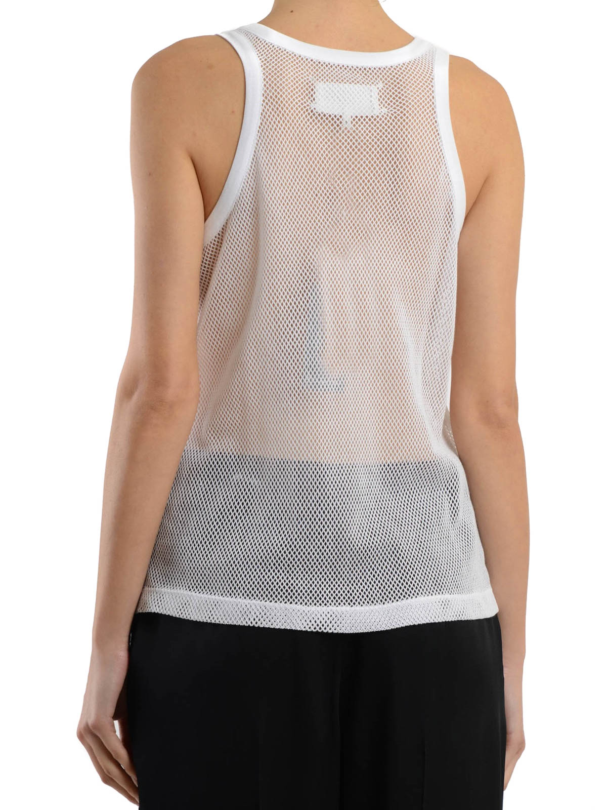Maison Margiela Fringed mesh tank top - White | S31NL0010S22778100