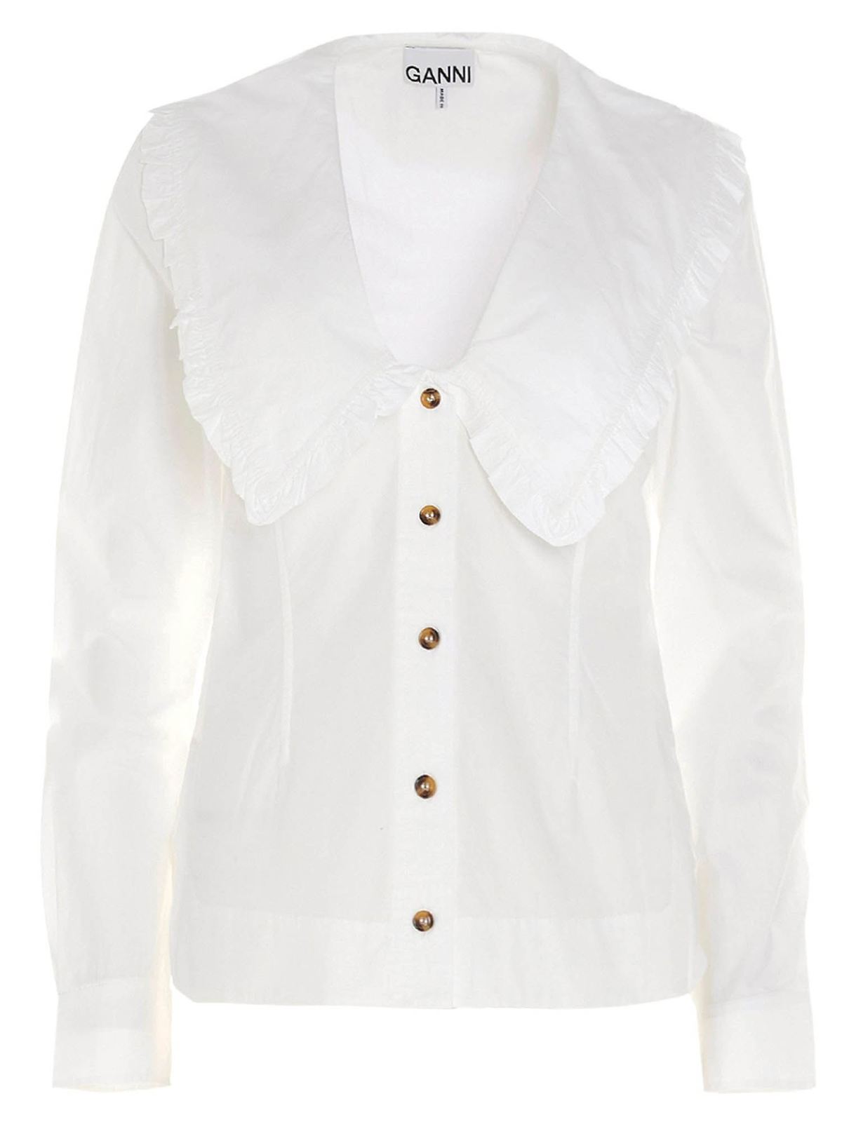 Shop Ganni Wide V-neck Shirt In White