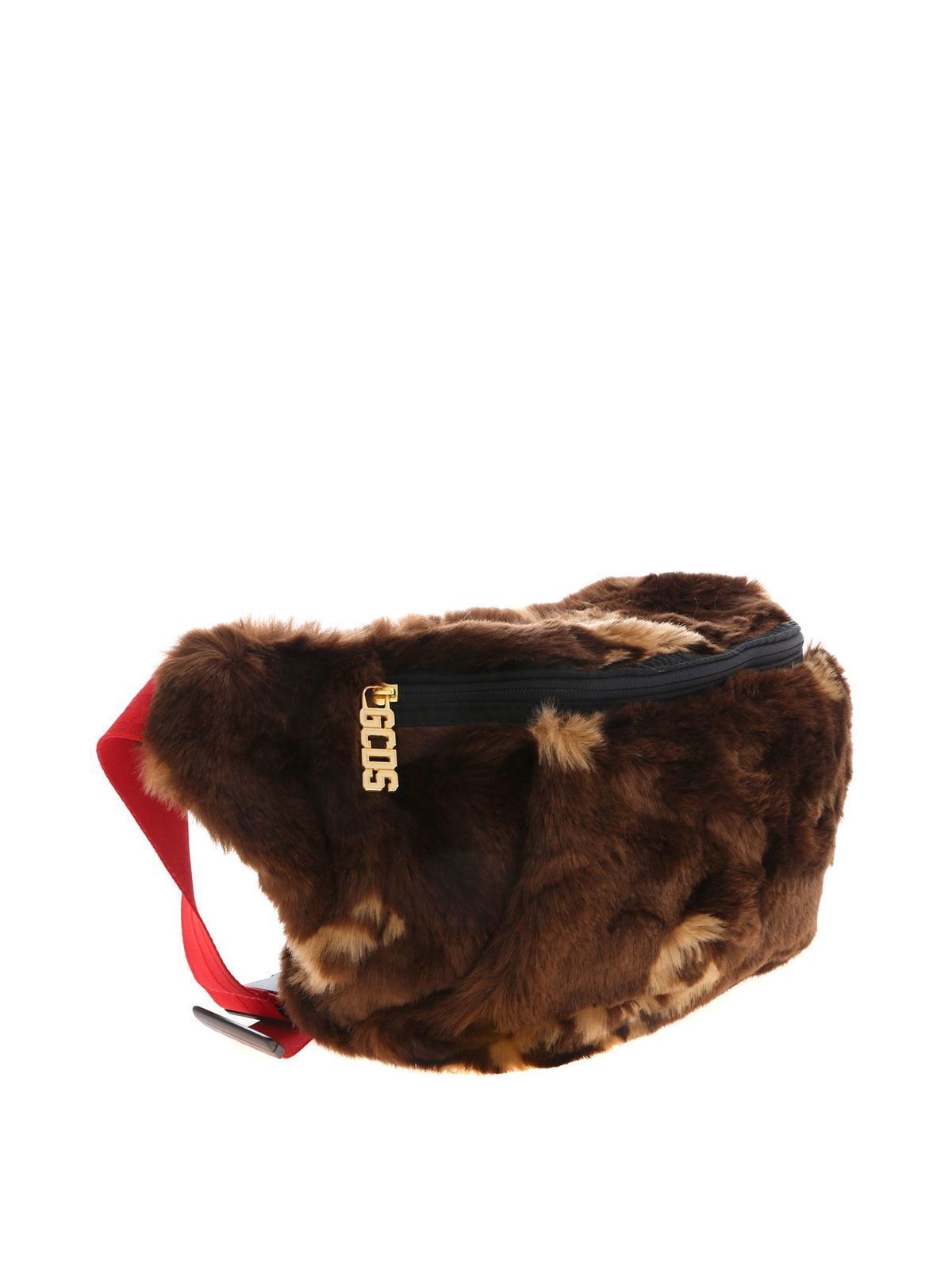 Shop Gcds Maxi Logo Eco Fur Waist Bag In Marrón