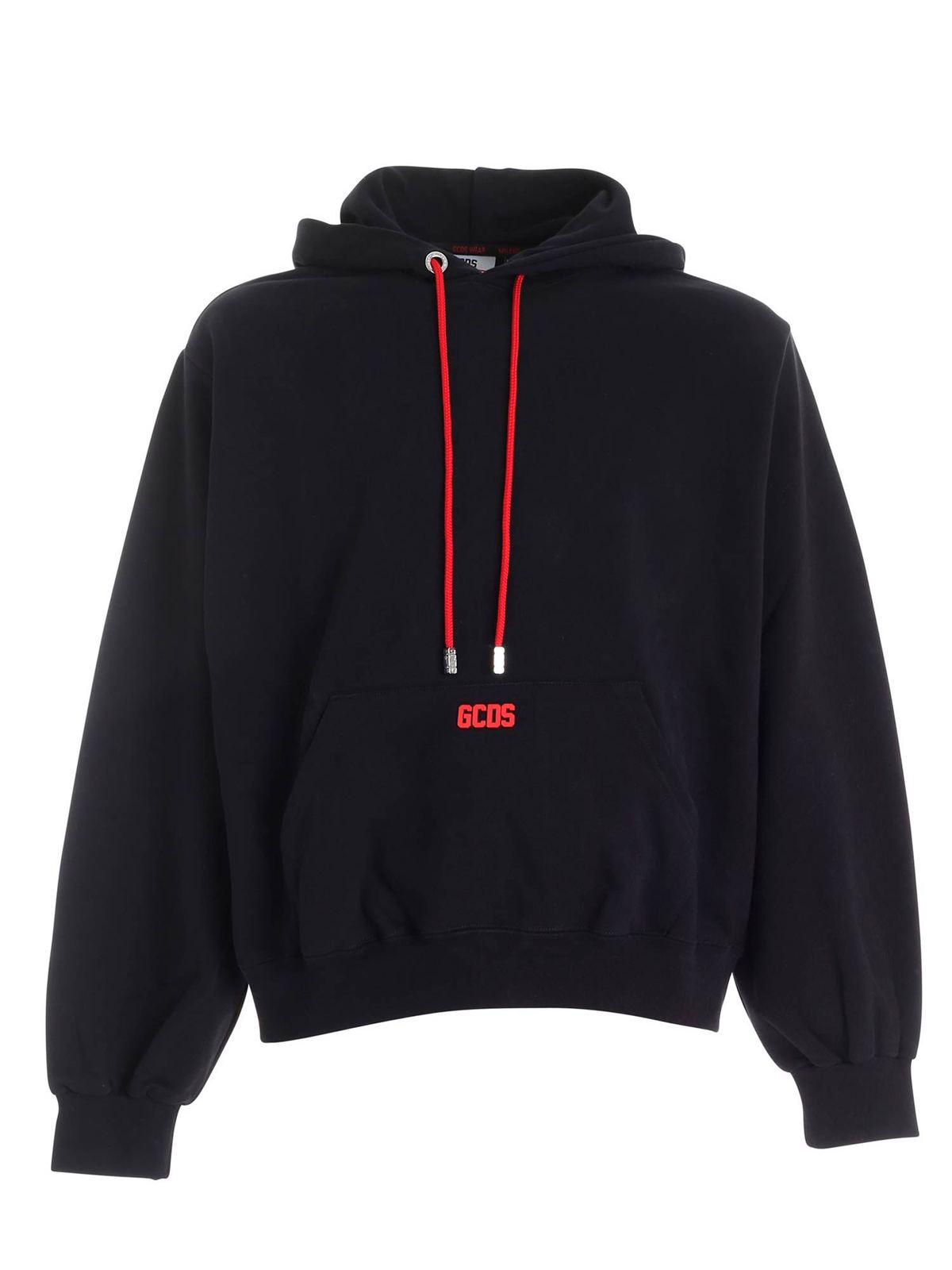 Shop Gcds Maxi Black Sweatshirt Featuring Rubber Logo