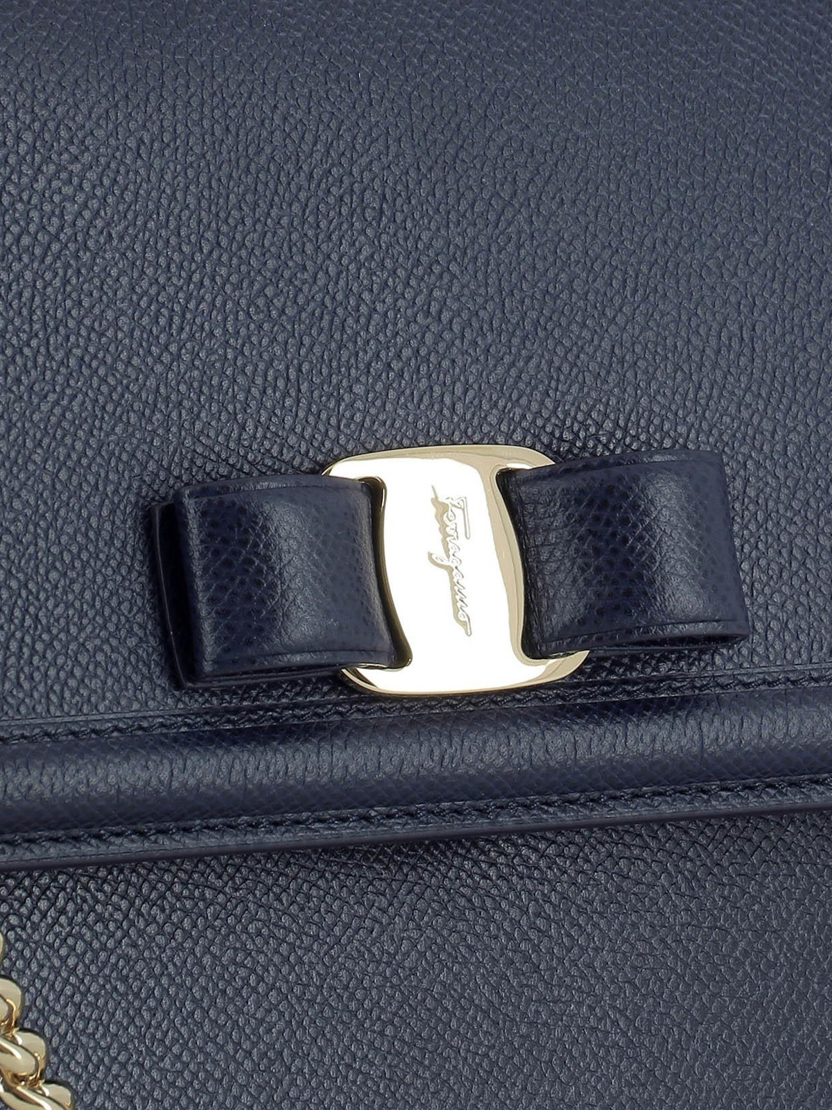 Salvatore Ferragamo Navy Blue Leather Shoulder Bag