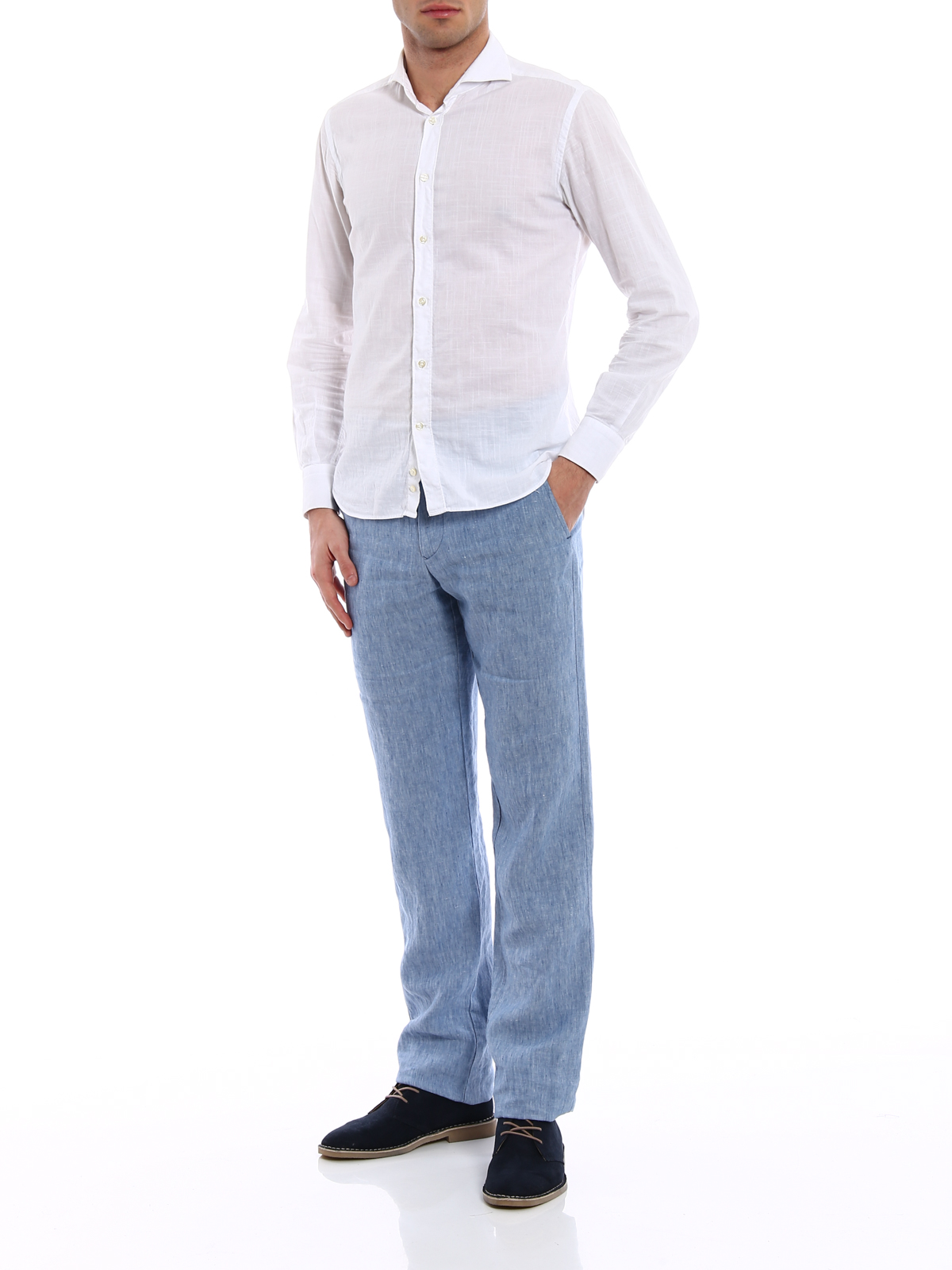 Slim Fit Brown Check Linen Trousers | Buy Online at Moss