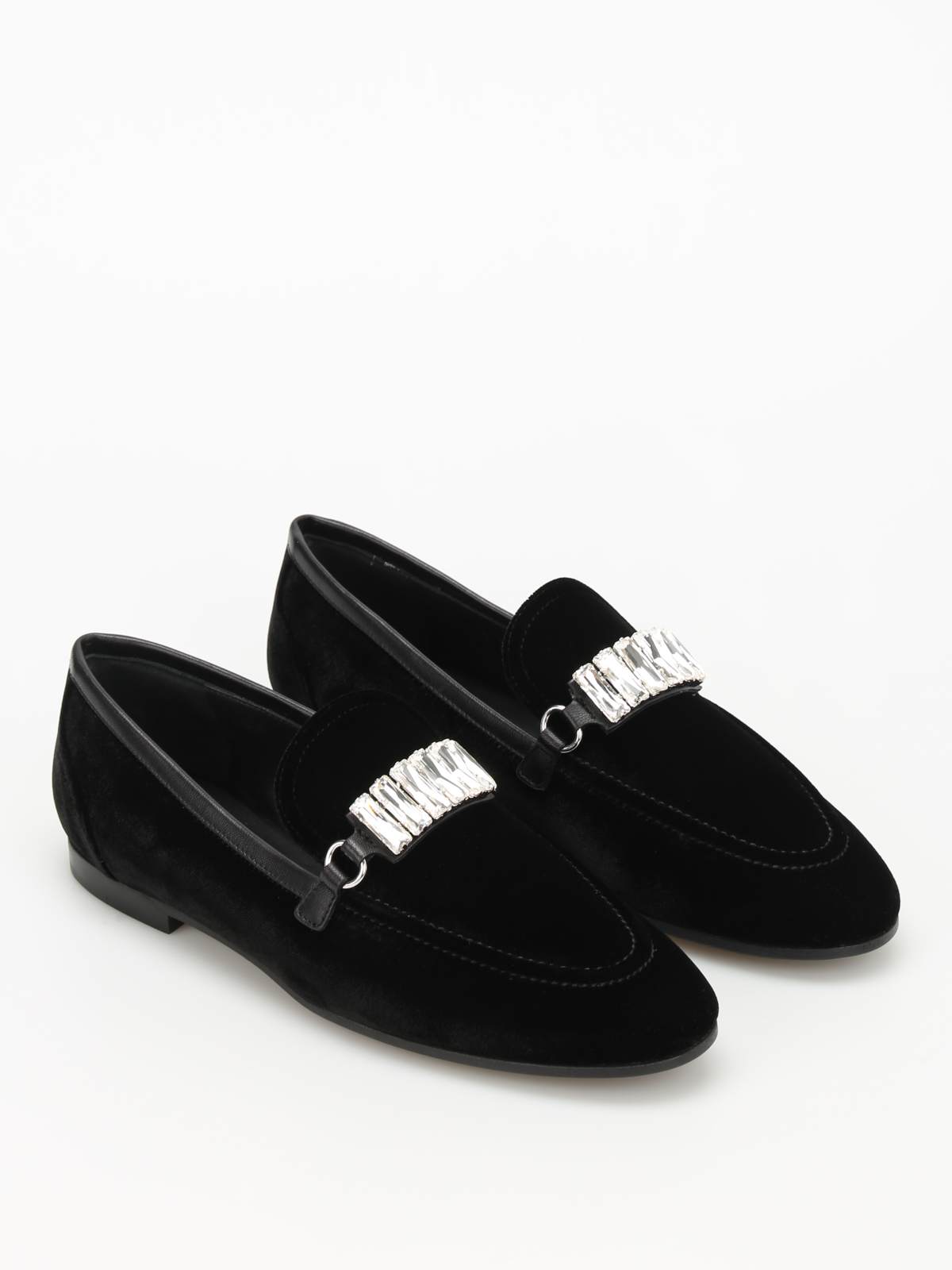 EMBELLISHED VELVET LOAFERS - Black