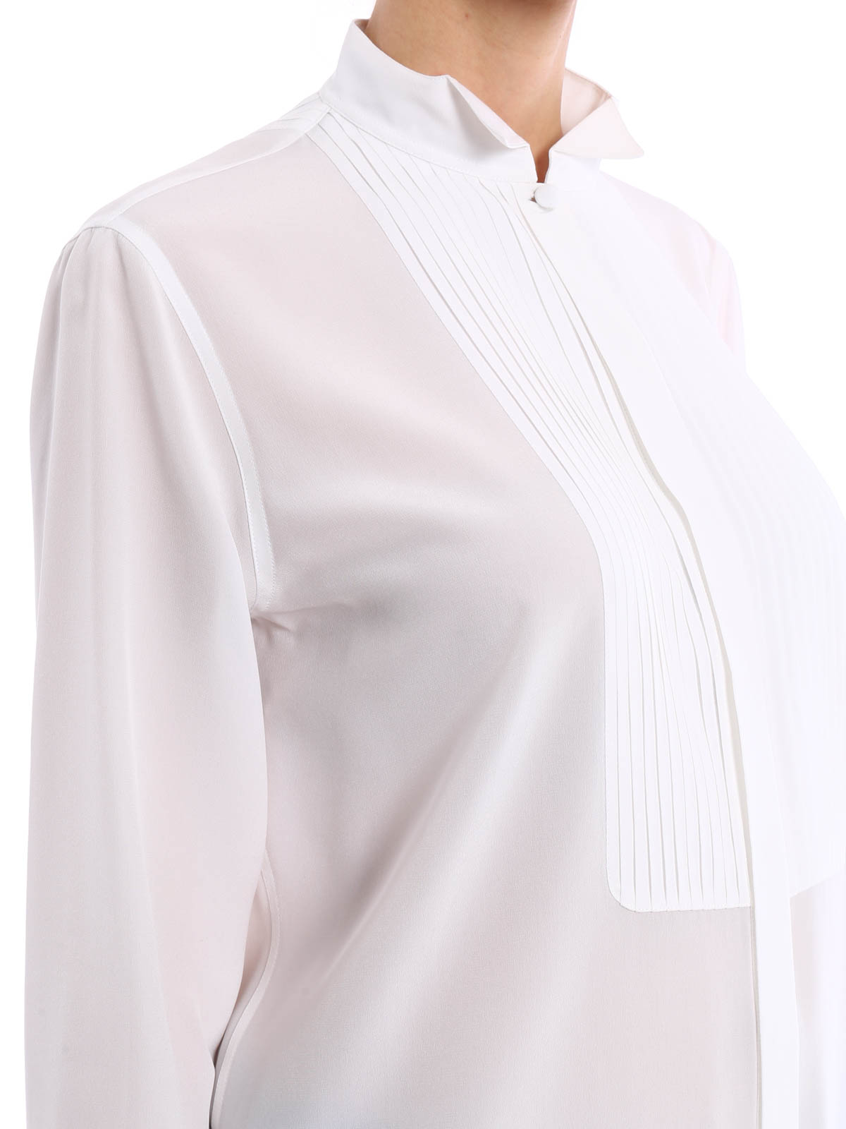 Givenchy Pleated bib silk long shirt - White|16U6001300100