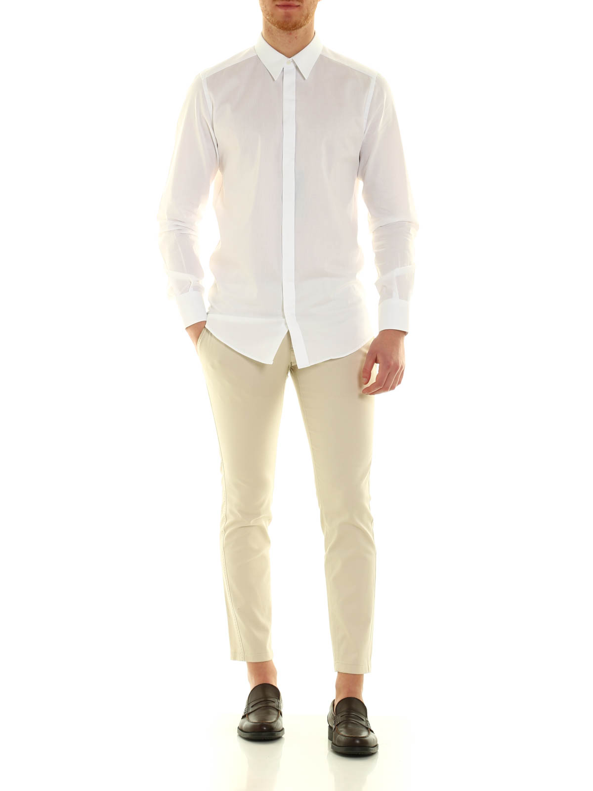 Dolce & Gabbana White Bib Cotton Poplin GOLD Formal Shirt main image 1