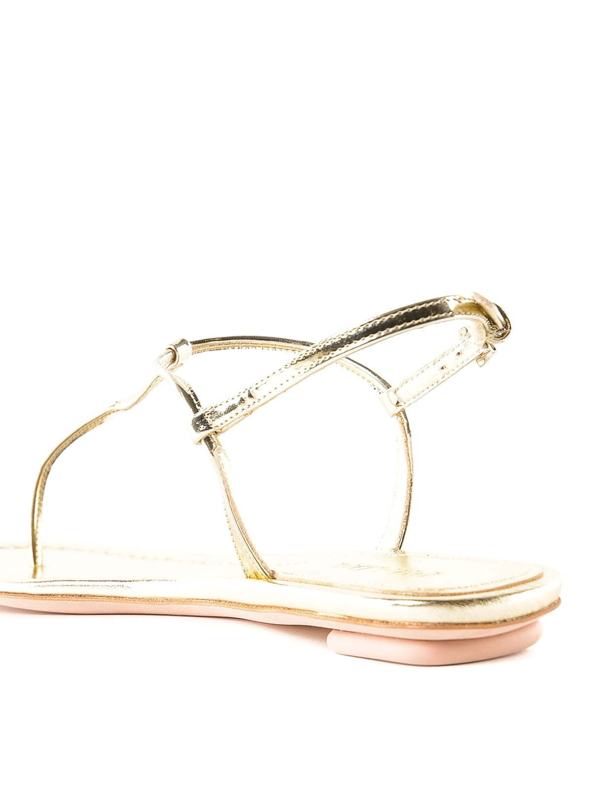 Prada Gold laminated leather flat sandals Gold 1Y558B3AU1846