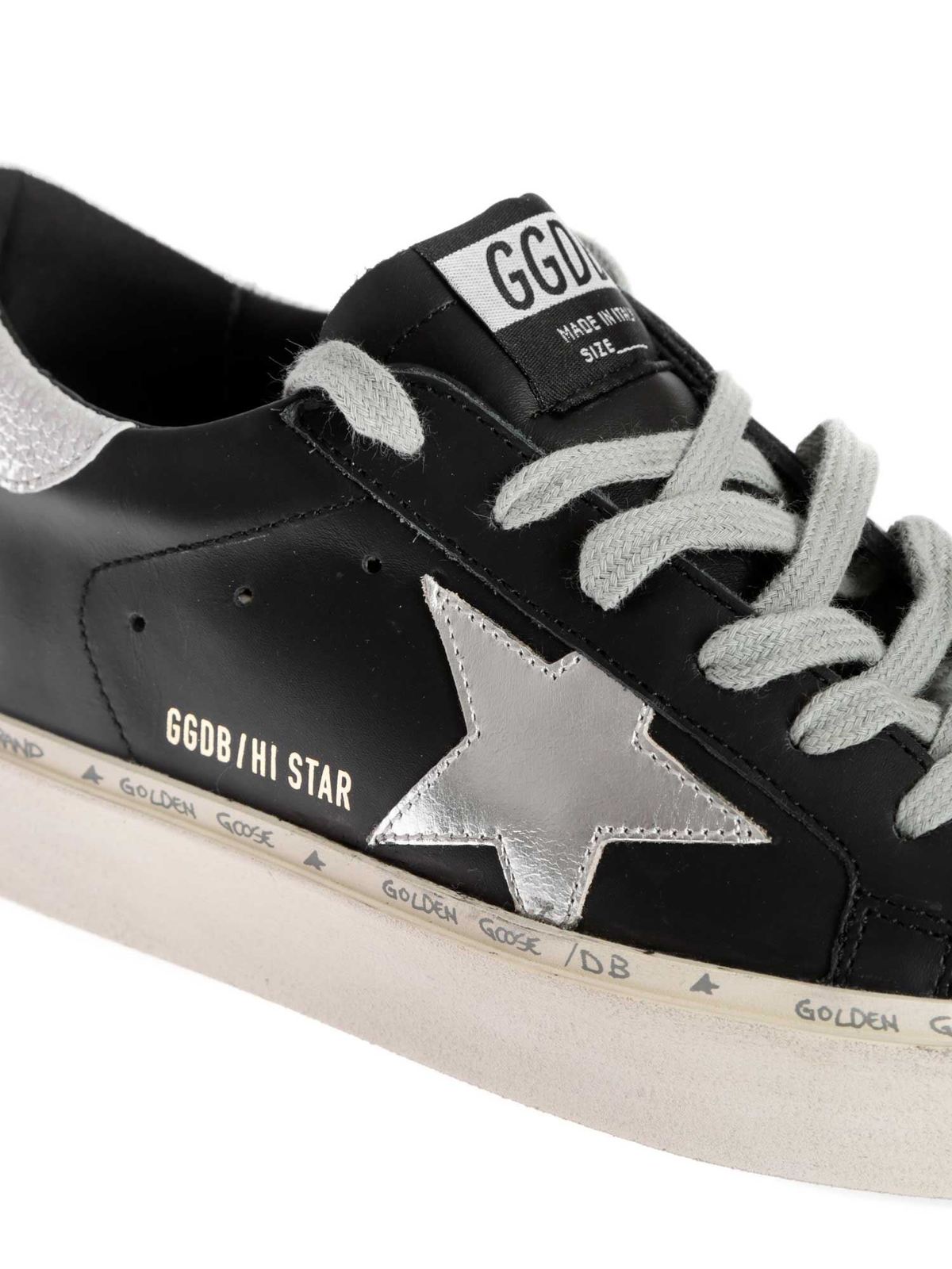 Shop Golden Goose Hi Star Sneakers In Black With Laminated Logo In Negro