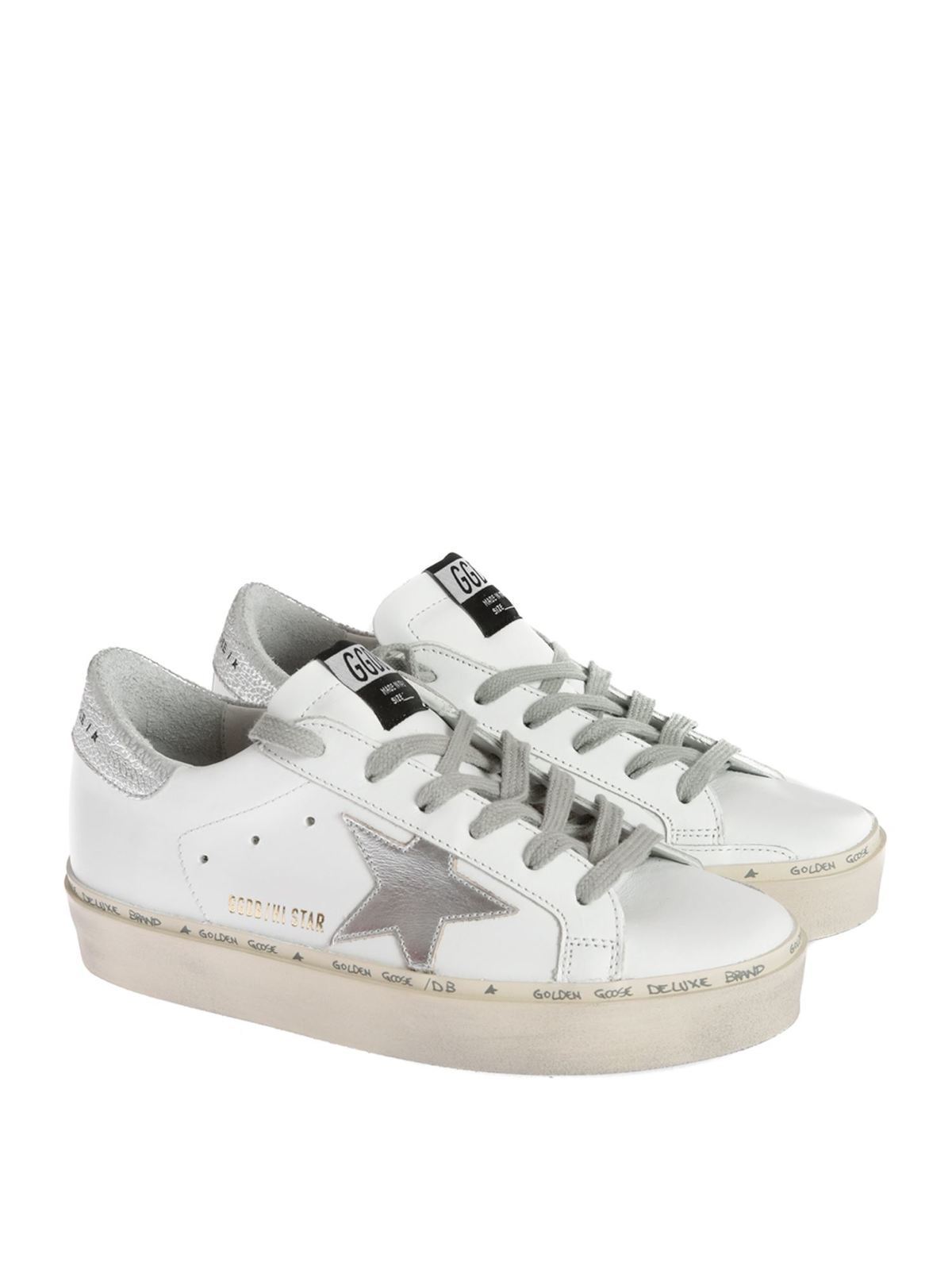 Shop Golden Goose Hi Star Sneakers In White And Silver Star In Blanco