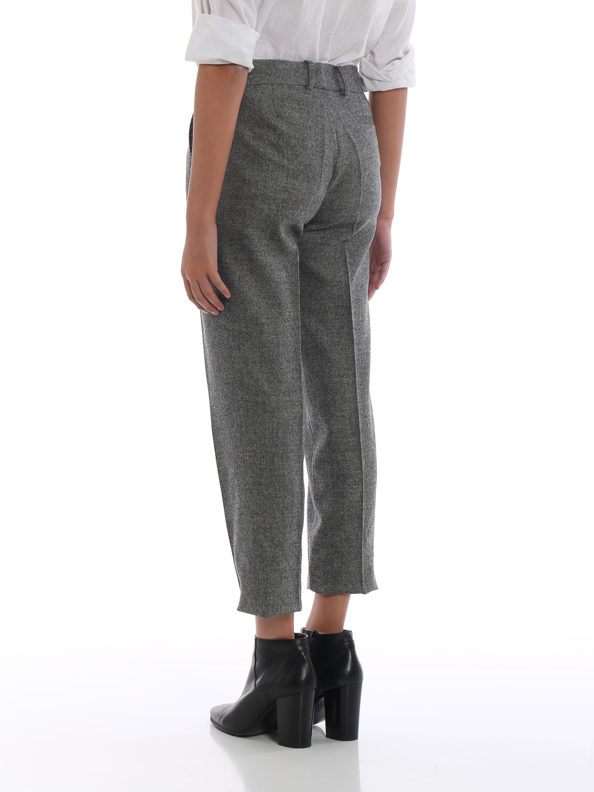 womens grey cigarette trousers Ermanno Scervino Grey melange wool formal cigarette trousers |D336P301FFFO3301