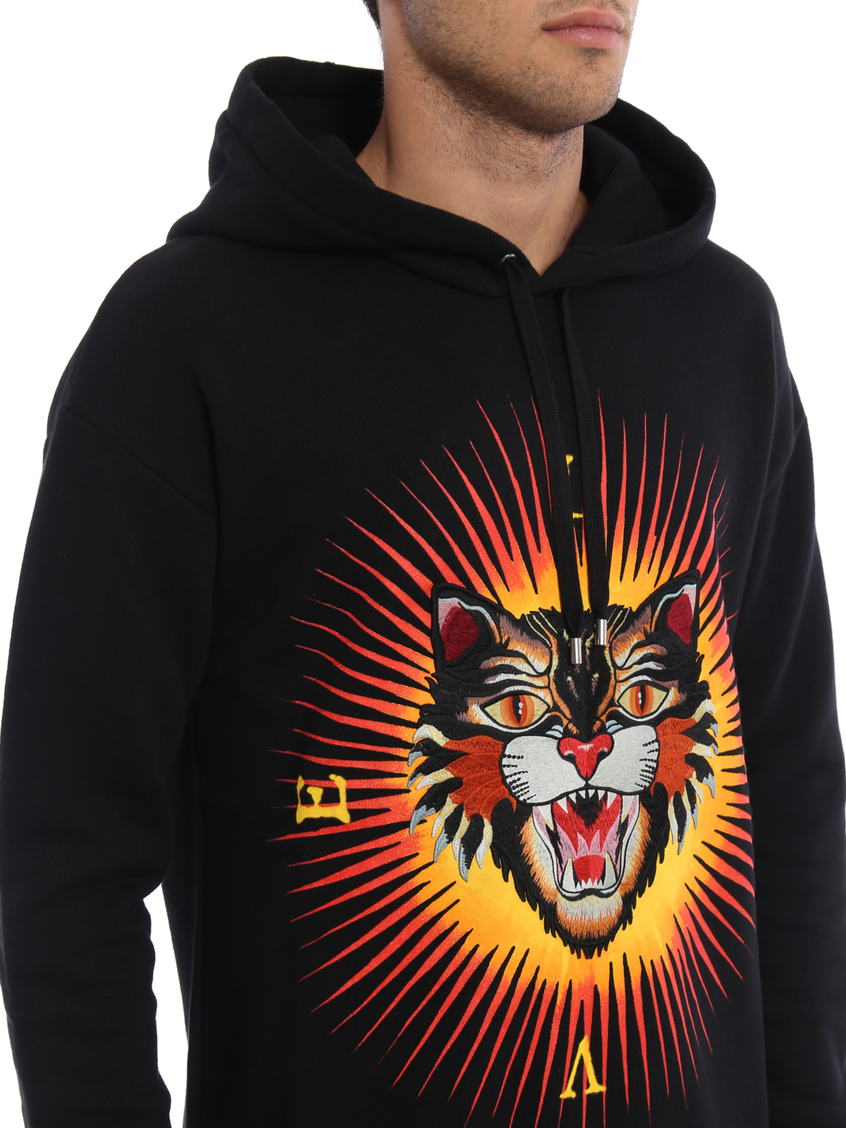 Viewer grill Lokomotiv Sweatshirts & Sweaters Gucci - Embroidered Angry Cat patch hoodie -  475531X5U901032