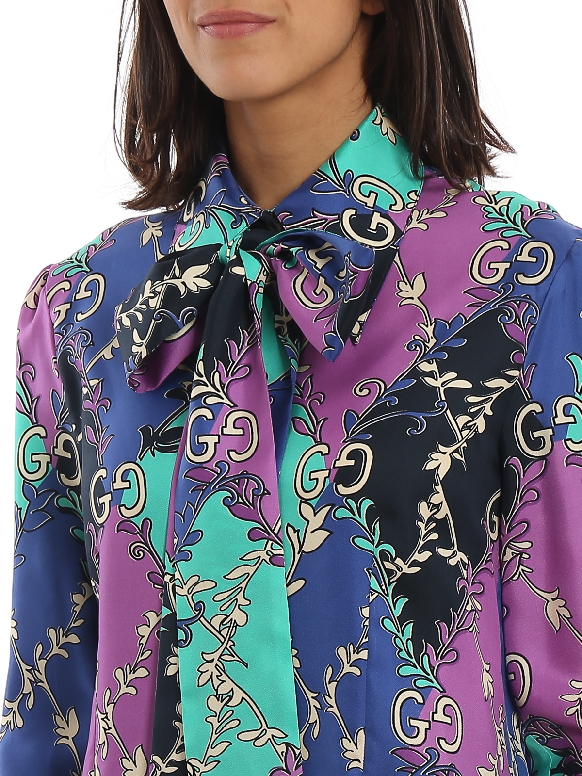 GUCCI Pussy-bow printed silk-twill blouse