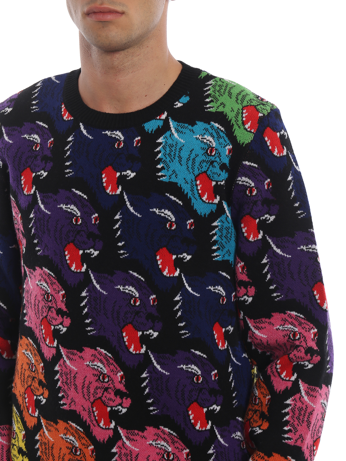 Crew necks Gucci panther face wool sweater -