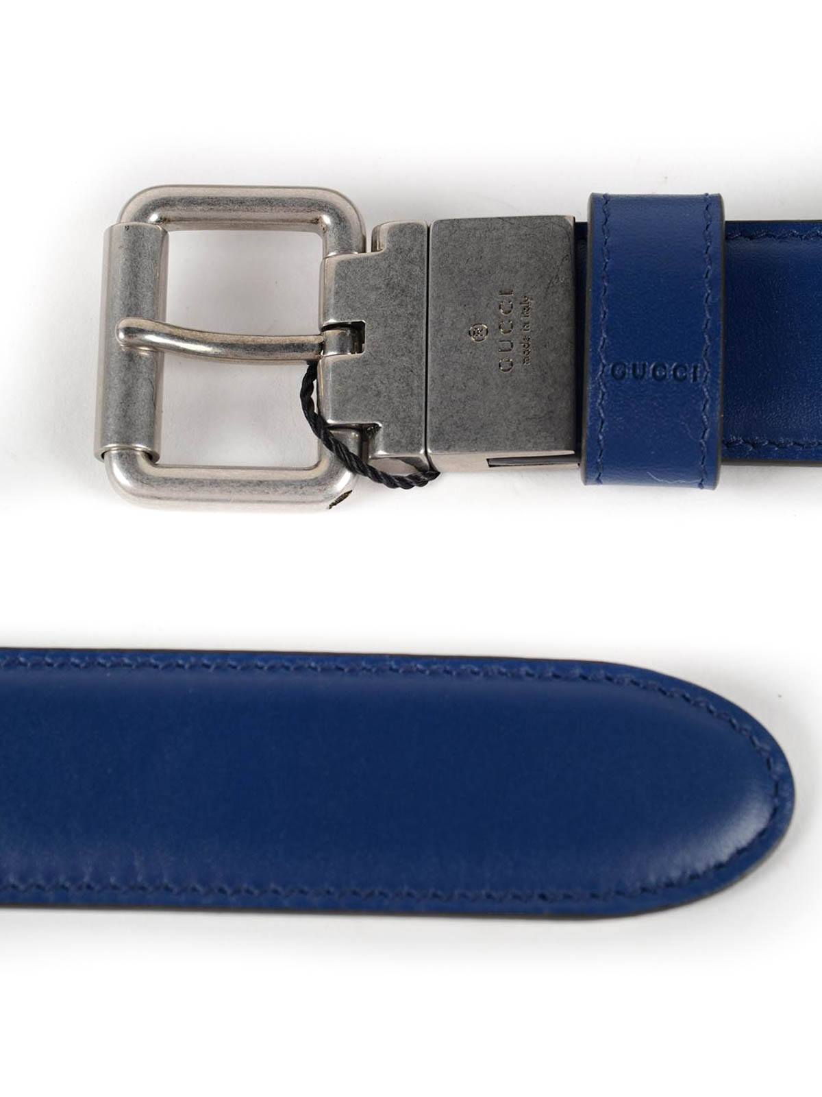 Gucci Navy Blue Leather Gg Belt