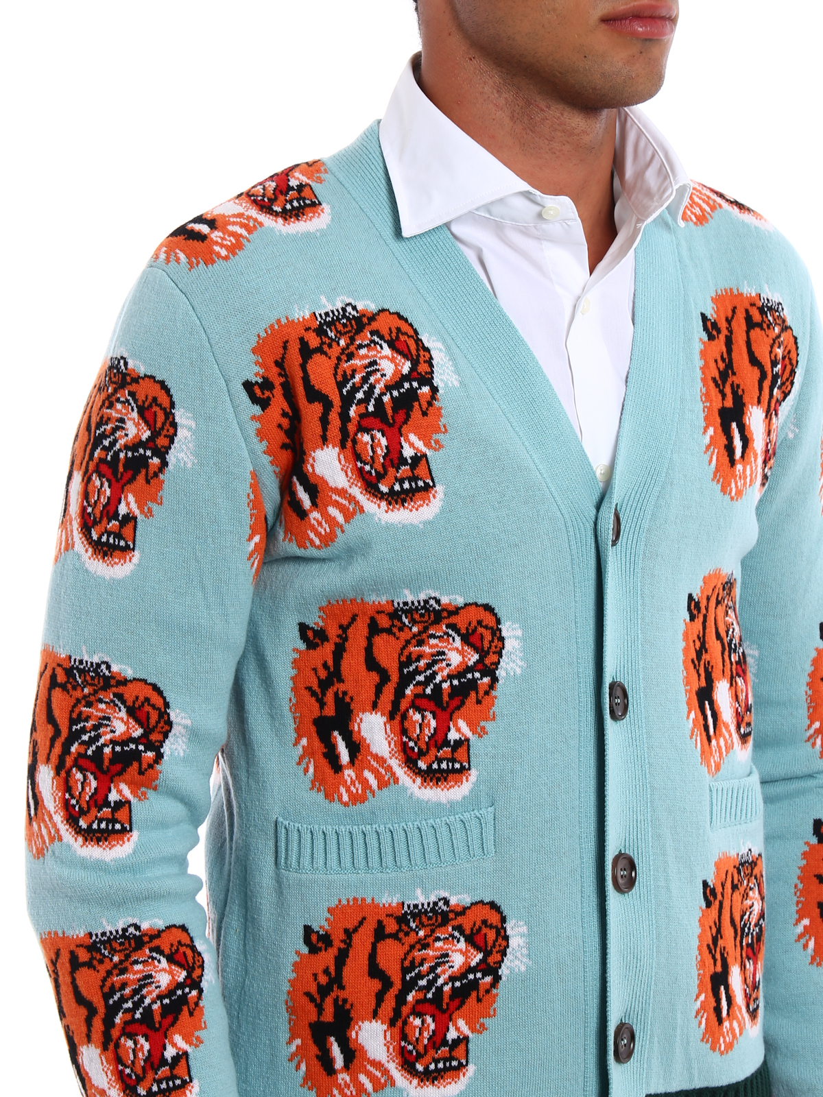 Gucci Sky Blue Tiger Head Dress Shirt