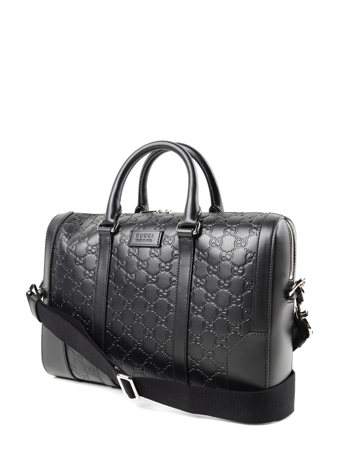 GUCCI GUCCISSIMA BLACK EMBOSSED LEATHER DUFFLE BAG