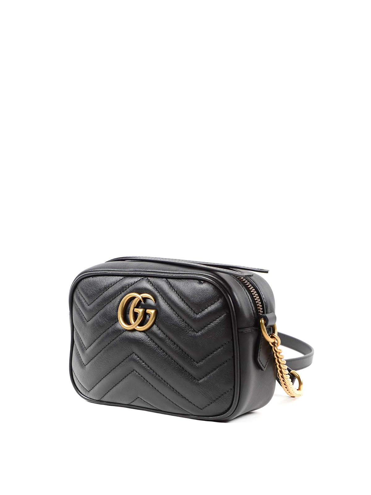 Gucci GG Marmont Matelasse Mini Bag Black in Chevron Leather with Gold-tone  - GB