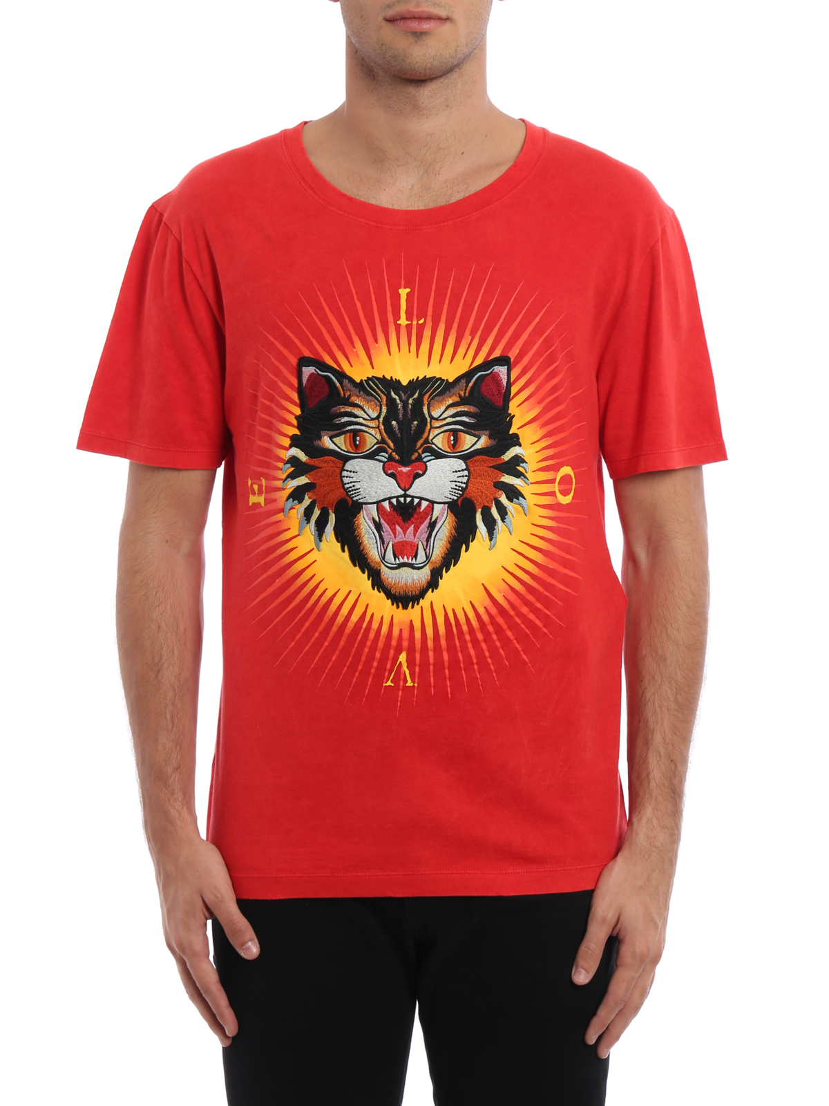 T-shirts Gucci Angry Cat embroidered T-shirt