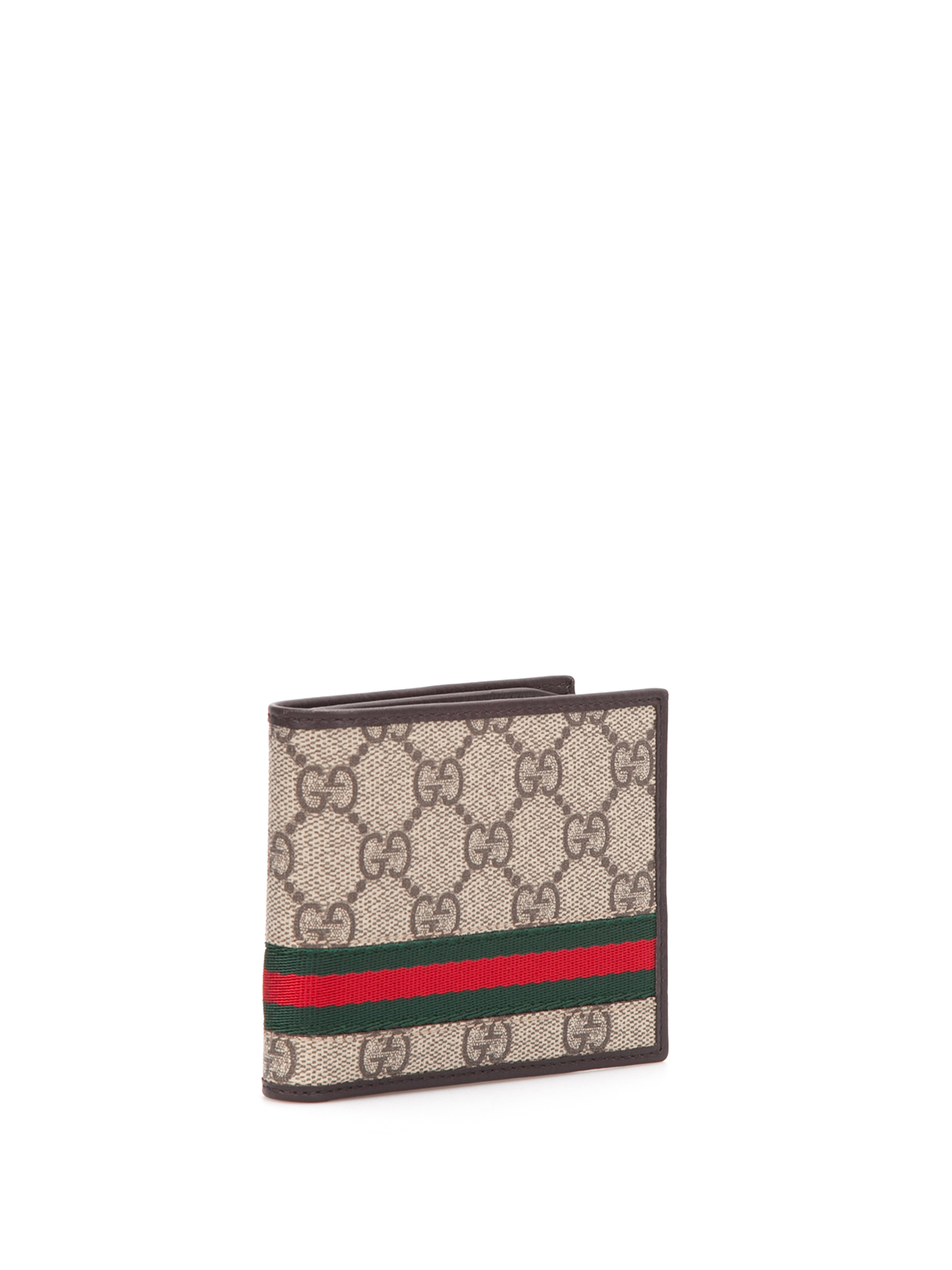 Gucci GG Supreme Canvas Leather Web Stripe Bi-Fold Wallet Brown
