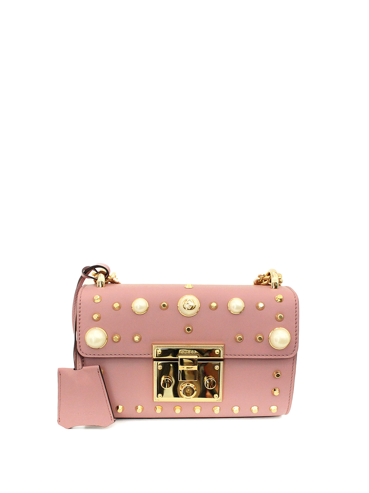 Gucci Padlock Gg Pearl Studded Pink Leather Cross Body Bag