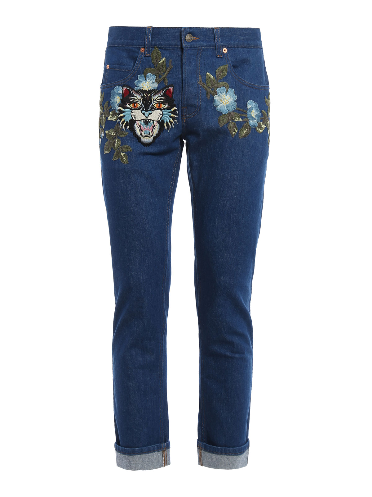 Straight leg jeans - Embroidered Angry Cat jeans - 430368XR6114395