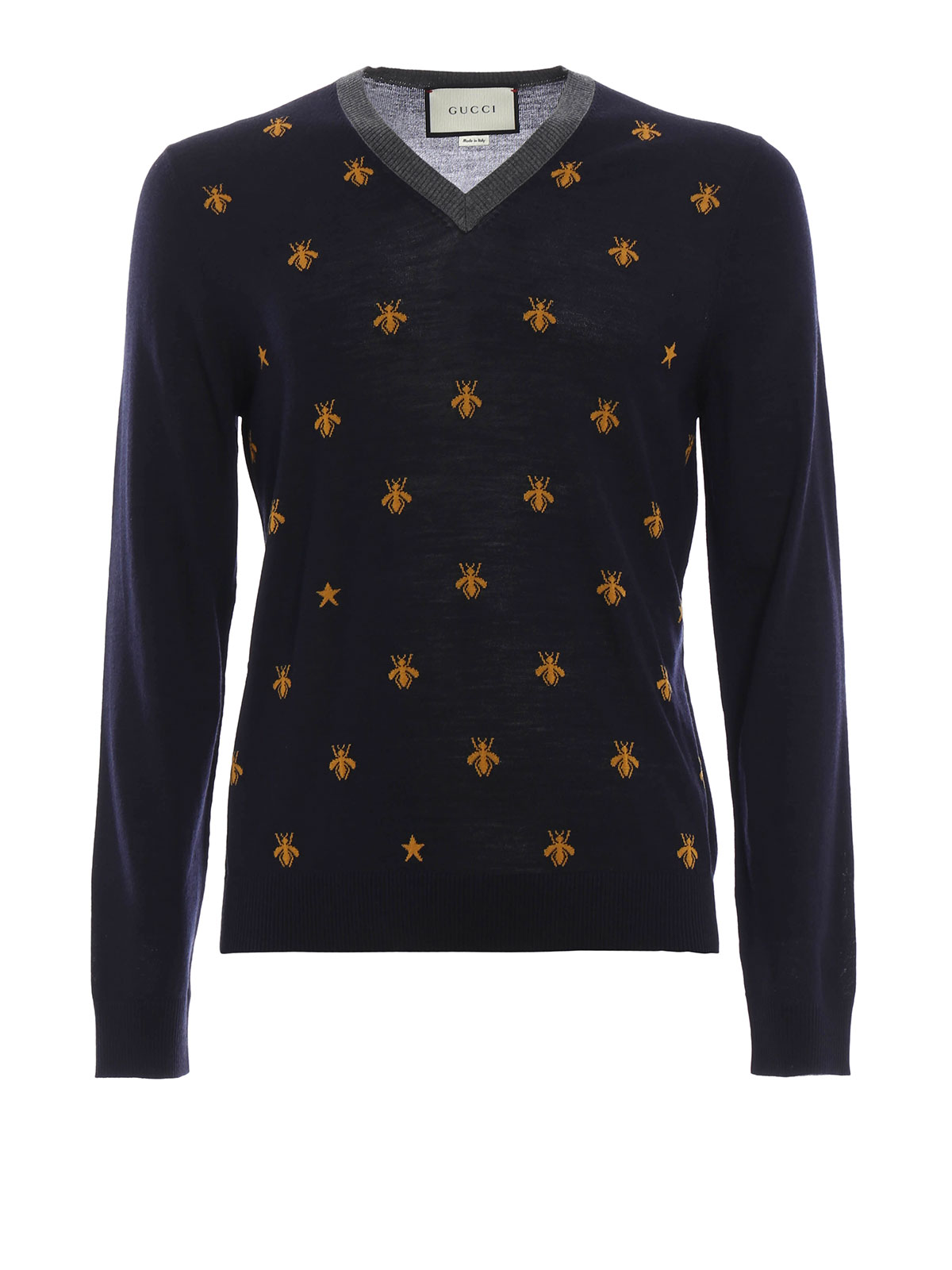 Gucci Bee and star V-neck - Blue - Men|431749X13114559