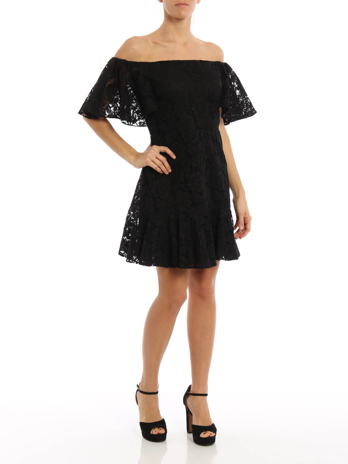 Valentino Garavani Heavy Lace off the shoulder dress|MB3VAAW61EC0NO