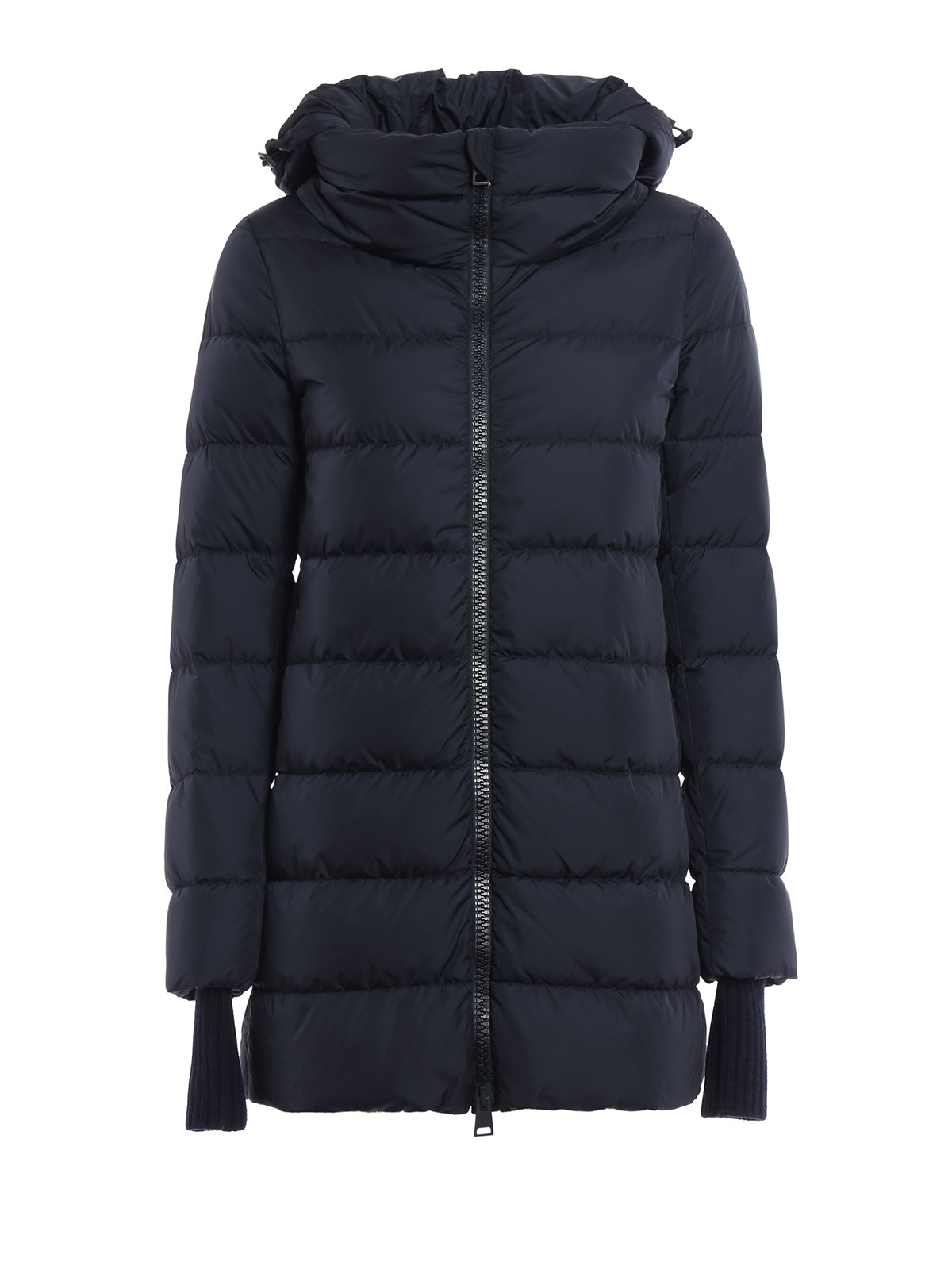 Herno Short Puffer Coat With Ribbed Cuffs In Azul