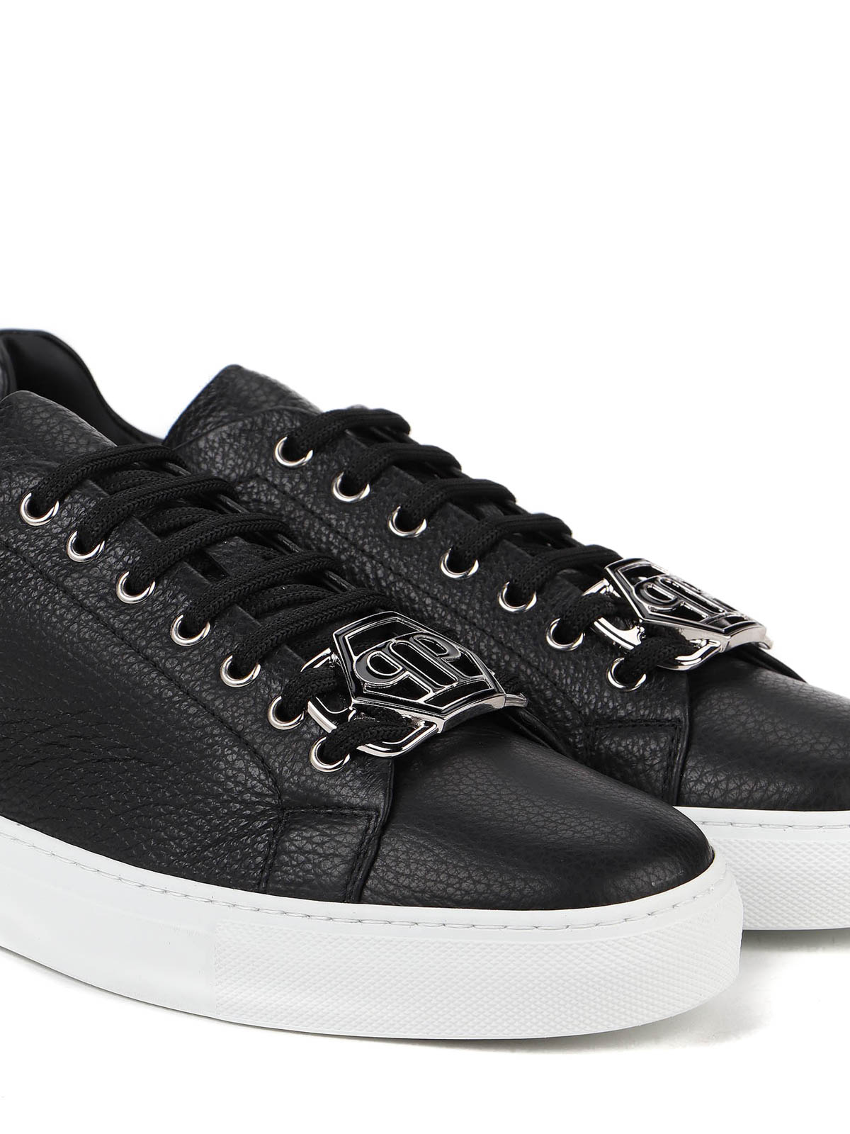 PHILIPP PLEIN LEATHER LO TOP SNEAKERS HEXAGON.