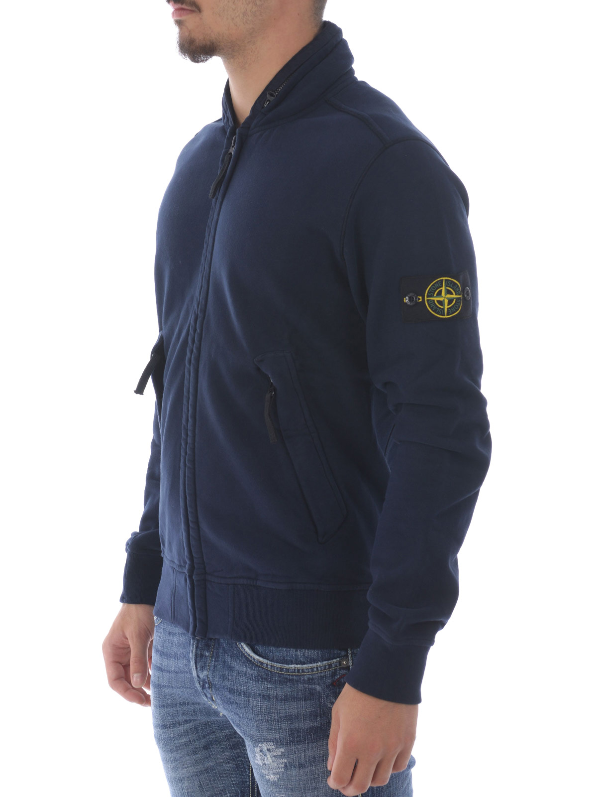 Stone Island Hidden hood blue sweat jacket - Blue|63020V0028