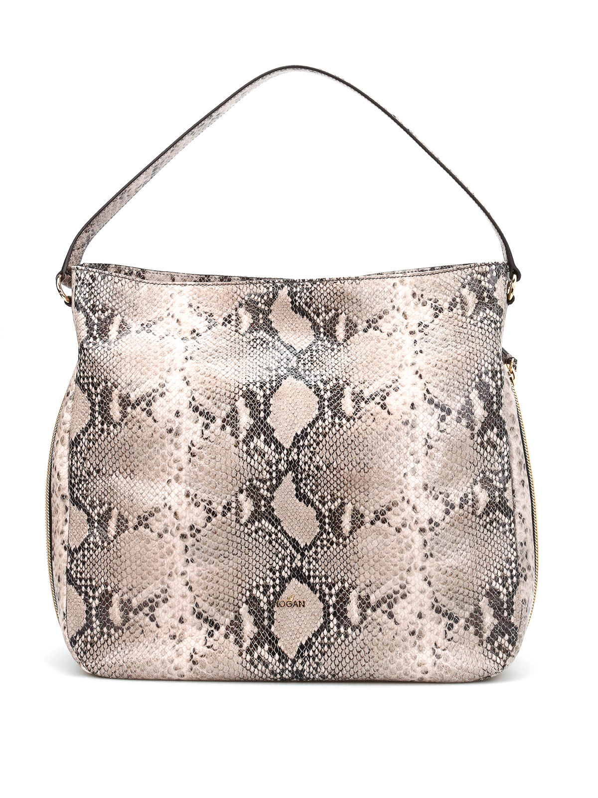 Suede and python-effect leather shoulder bag