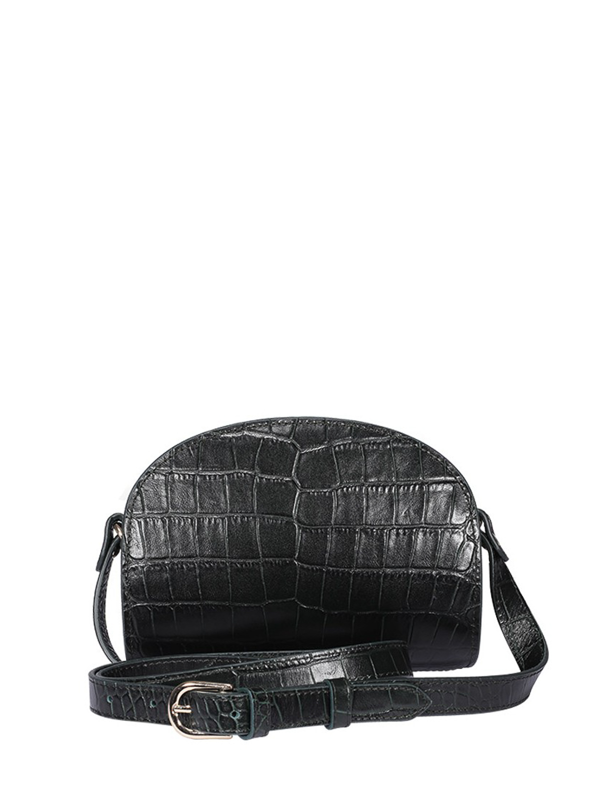 Black Embossed Demi Lune Crossbody Bag