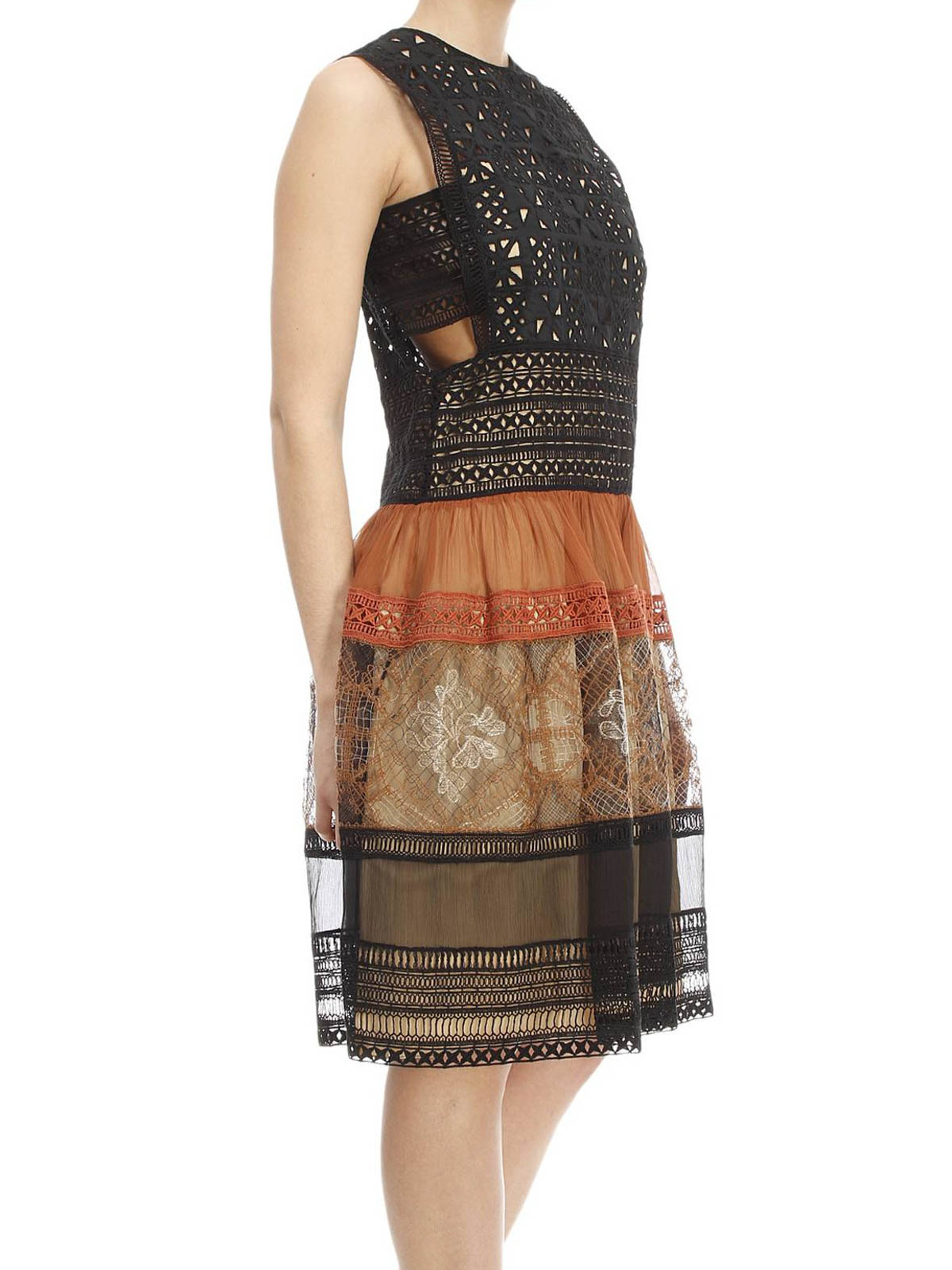 Alberta Ferretti Sleeveless broderie anglaise dress|A045901461555